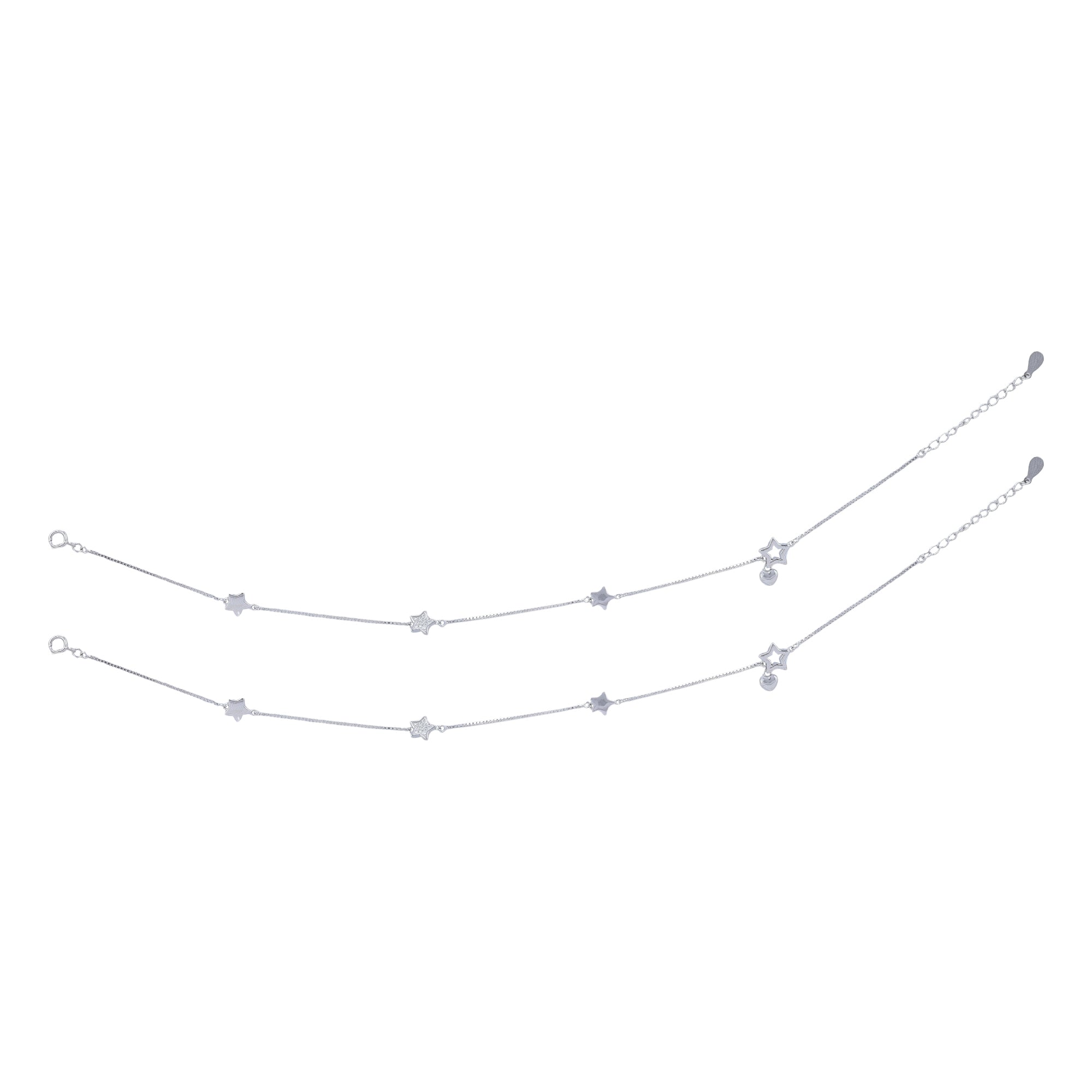 925 Sterling Silver Starlink Satellites Heart Dangle Anklet For Women