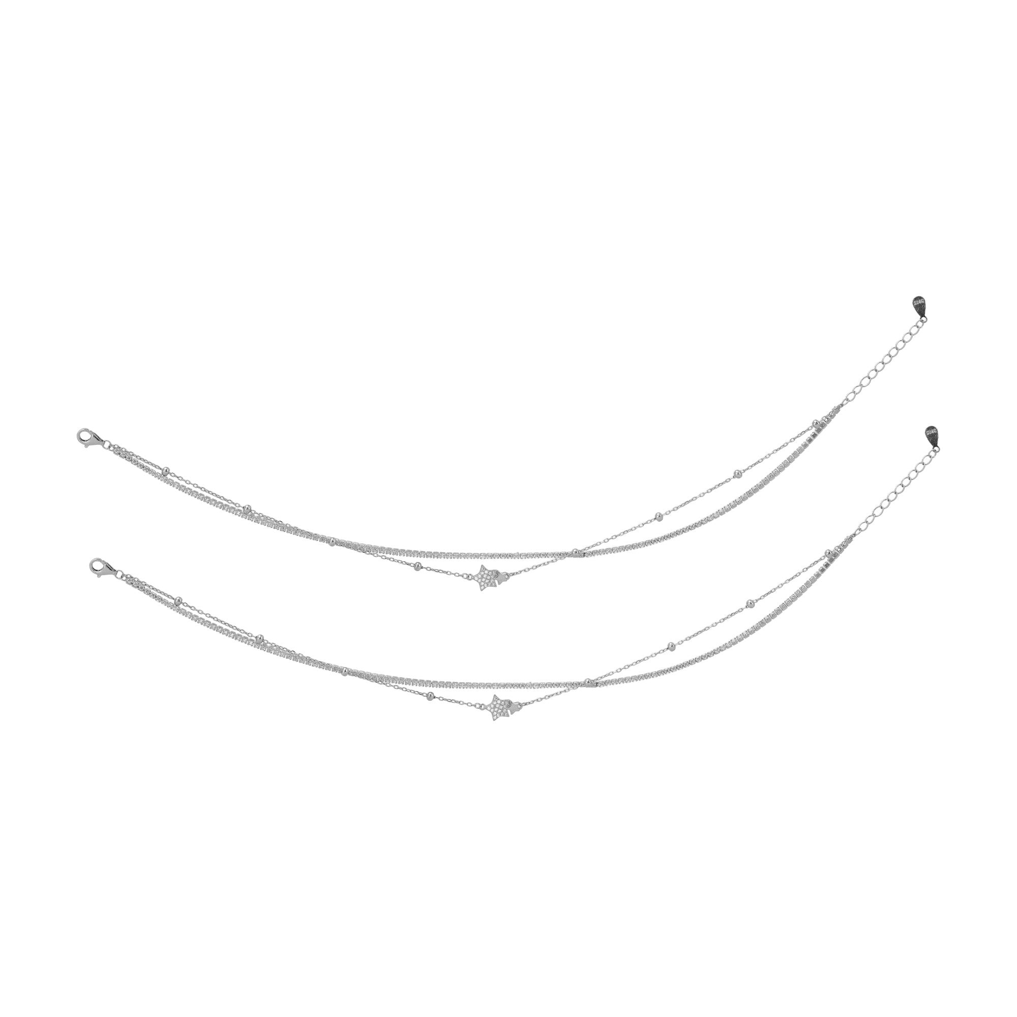 925 Sterling Silver Stellar Shine Duo Anklet For Women