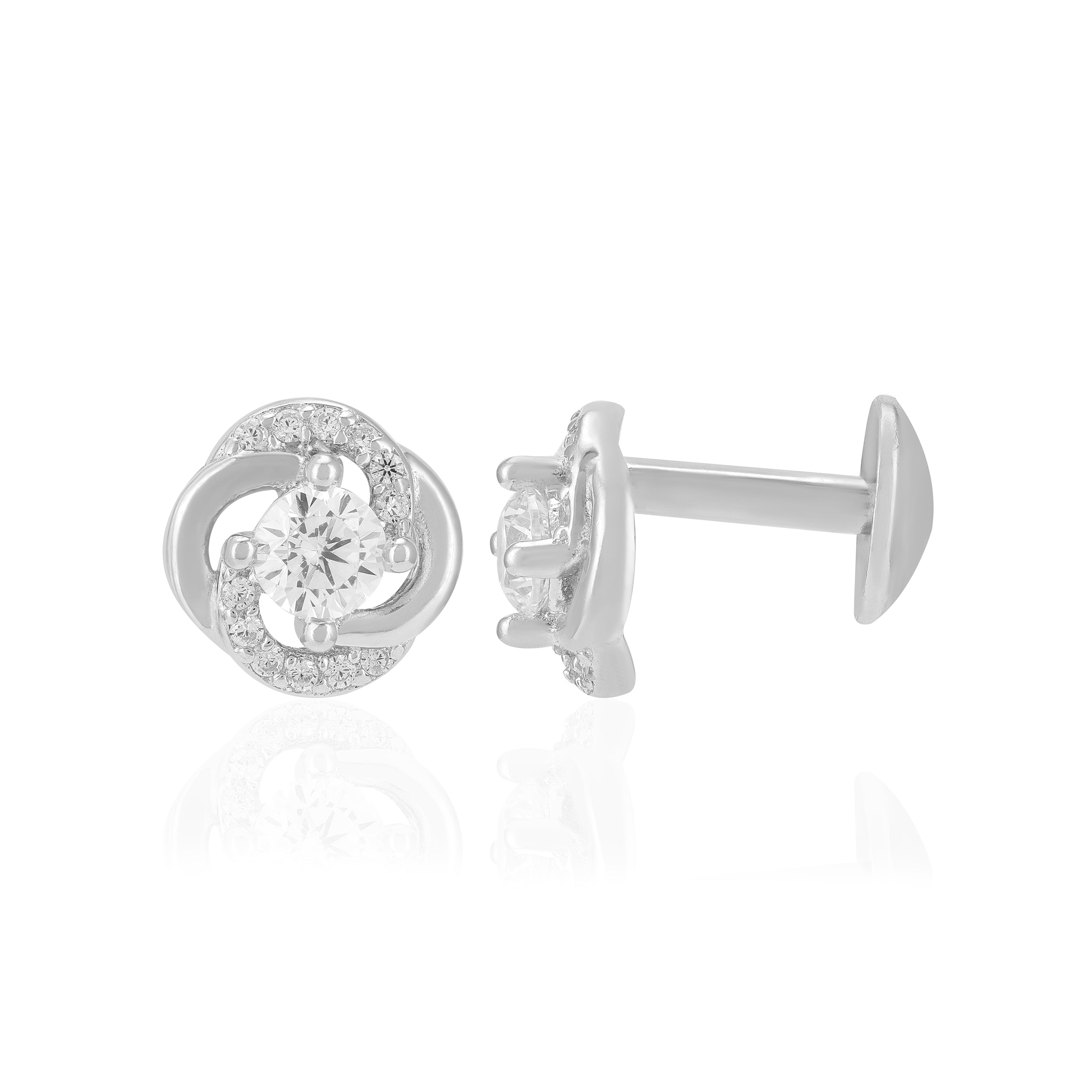 925 Sterling Silver Swirl Wrapped Sleek Stone Earrings For Women