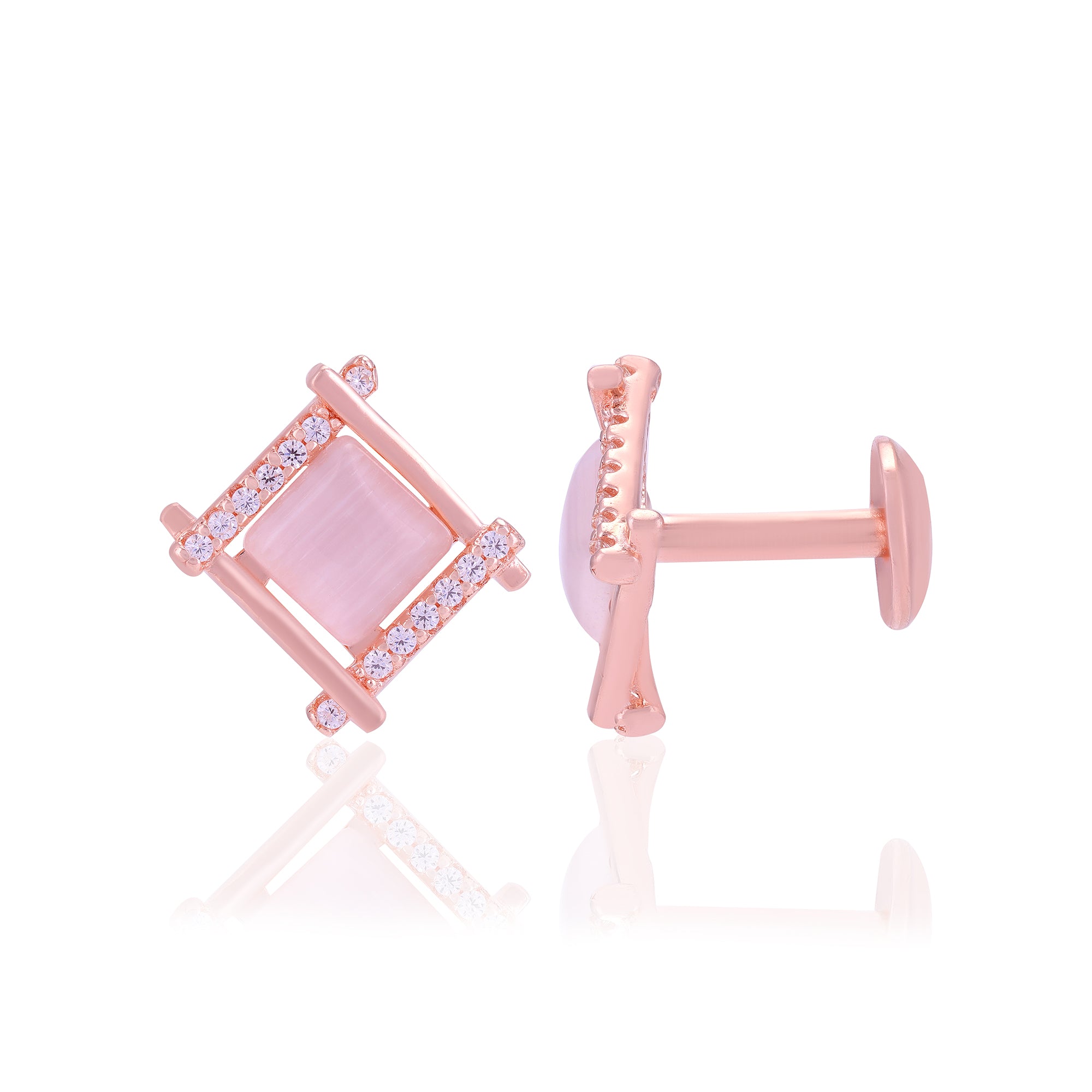 925 Sterling Silver Tilted Square Two Side Stoned Earrings For Women