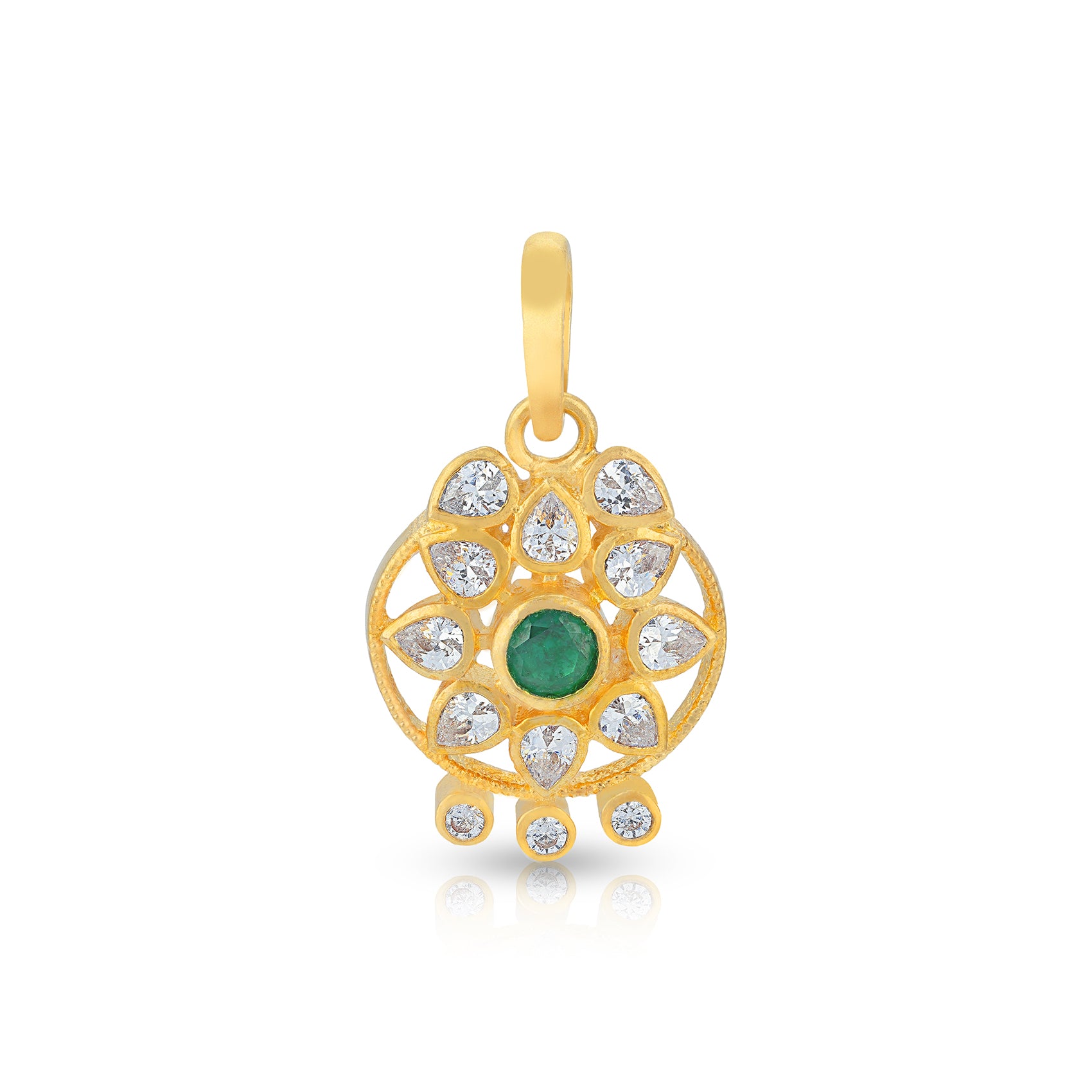 925 Sterling Silver Traditional Floral Green Centered Pendent for Women