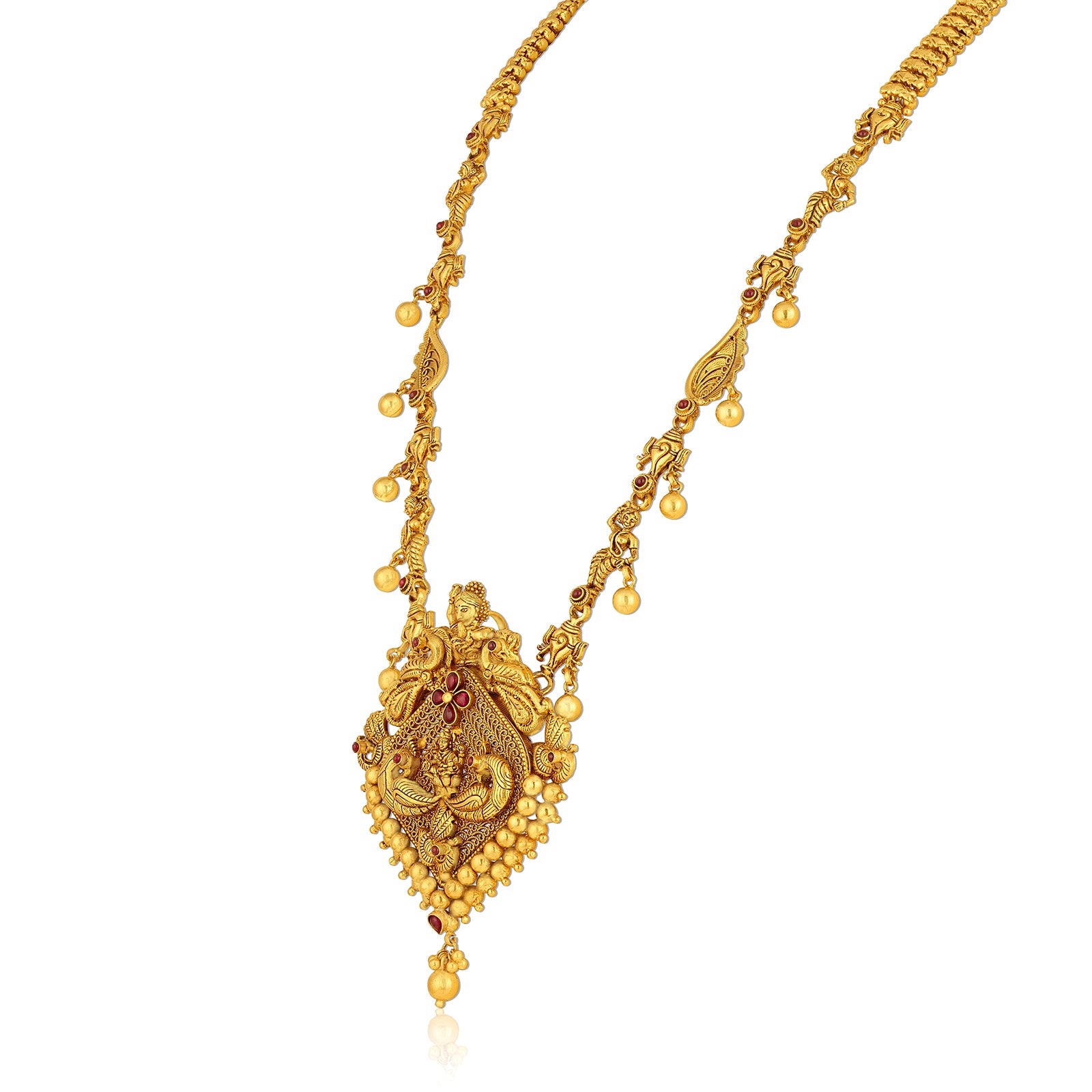925 Sterling Silver Traditional Gold Dual Peacock Dangling Drop Haram for Women