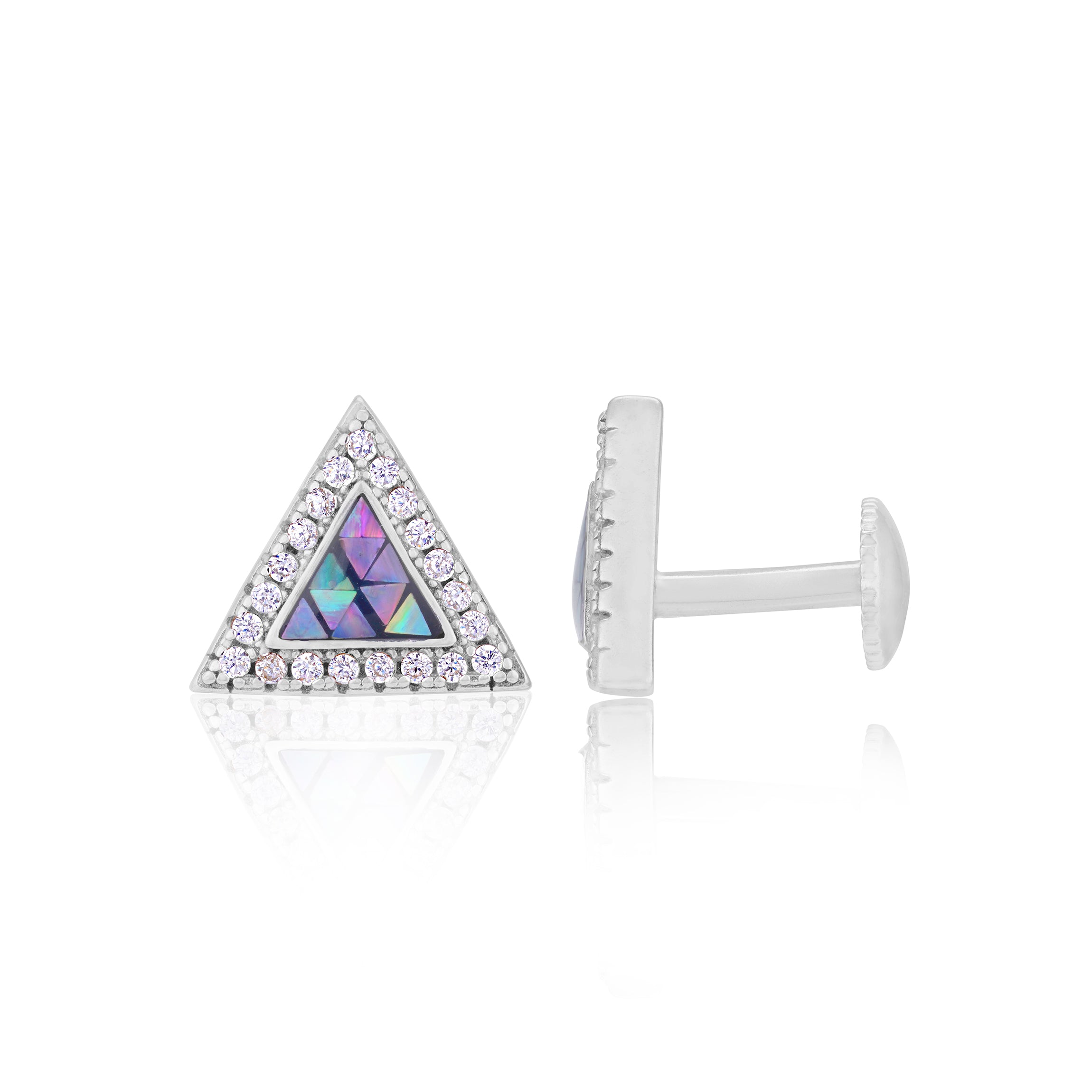 925 Sterling Silver Tri Prism Pop Rhodium Plated Stud for Women
