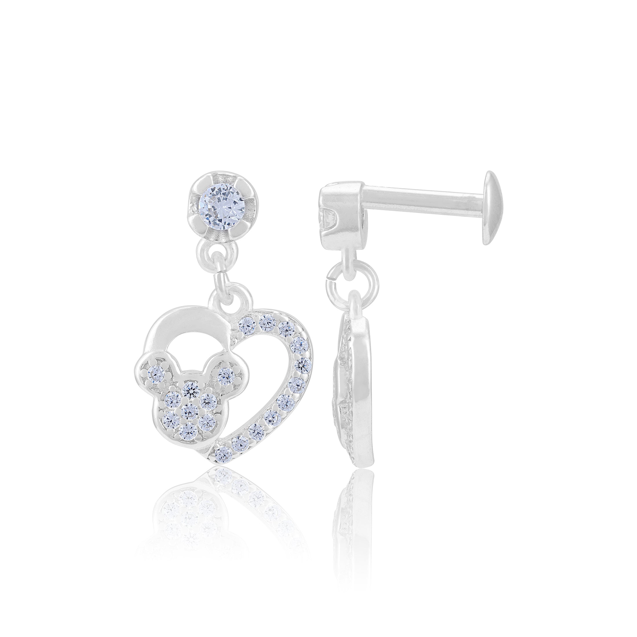 925 Sterling Silver Twinkle Teddy Rhodium Plated Earrings For Women