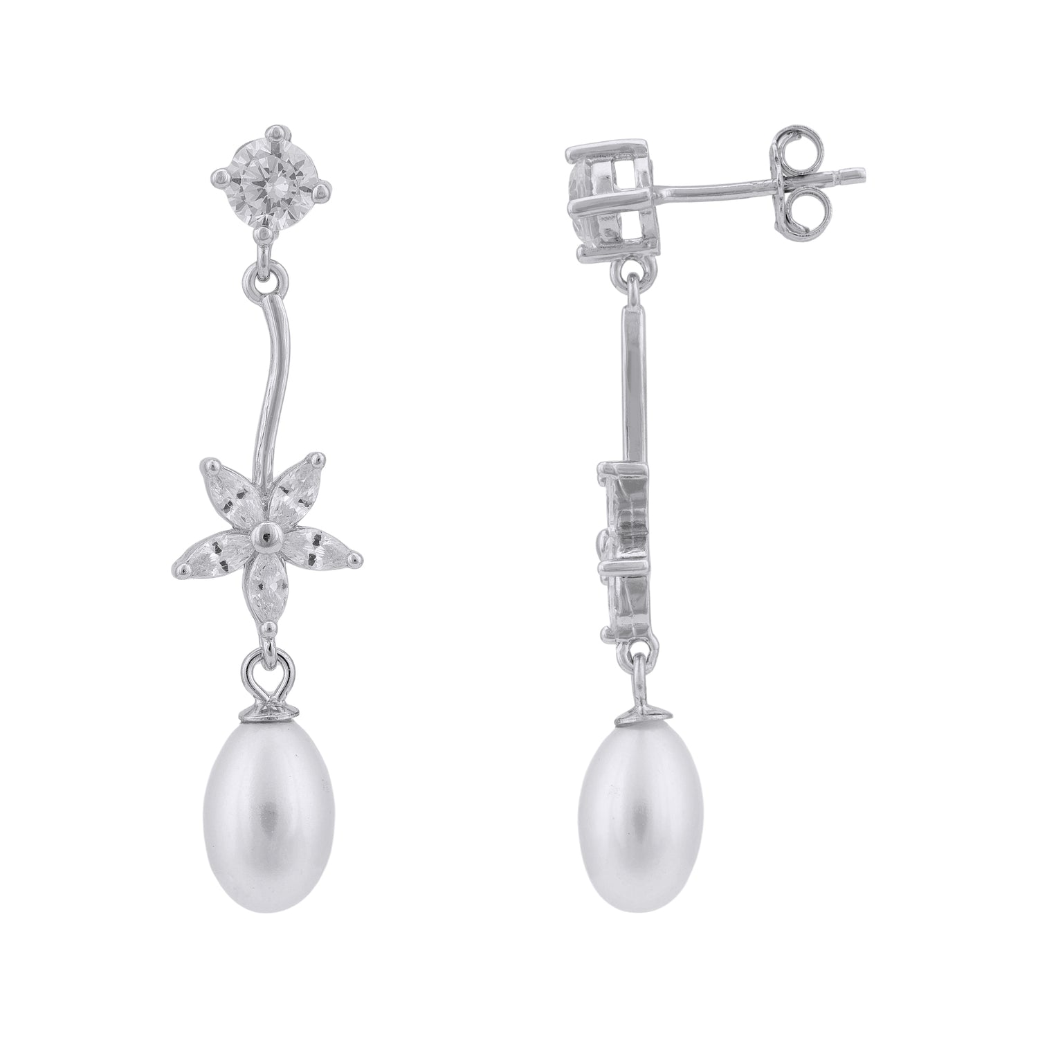 925 Sterling Silver Twirl Bloom Pearl Earring for Women