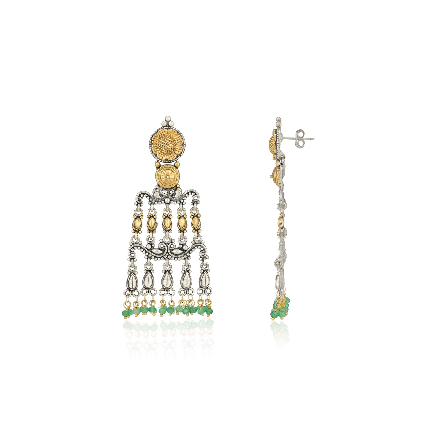 925 Sterling Silver Two Tone Pear Dangles Green Beads Earrings for Women