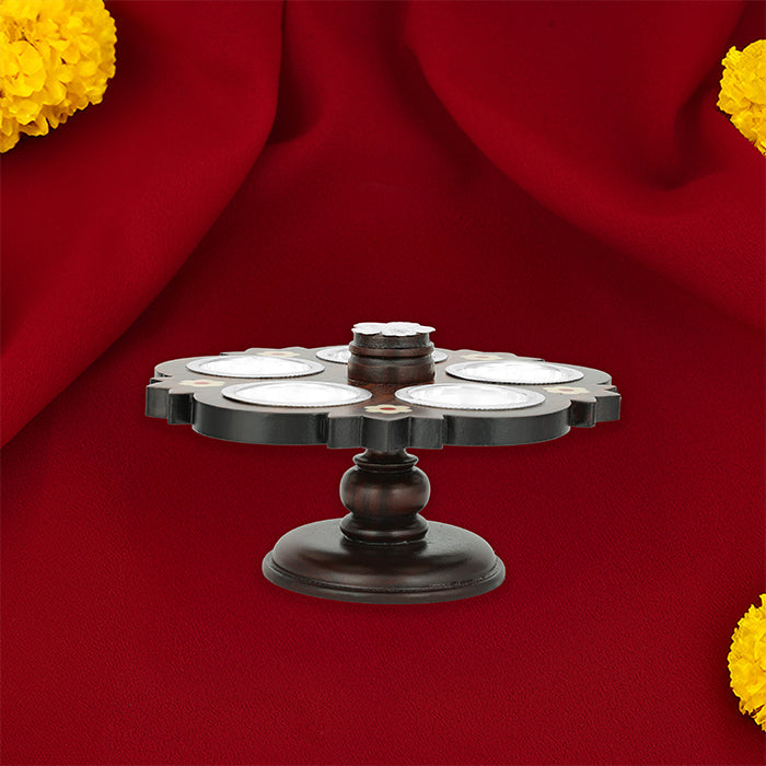 925 Sterling Silver Vintage panchapali Set With Rosewood Base For Pooja