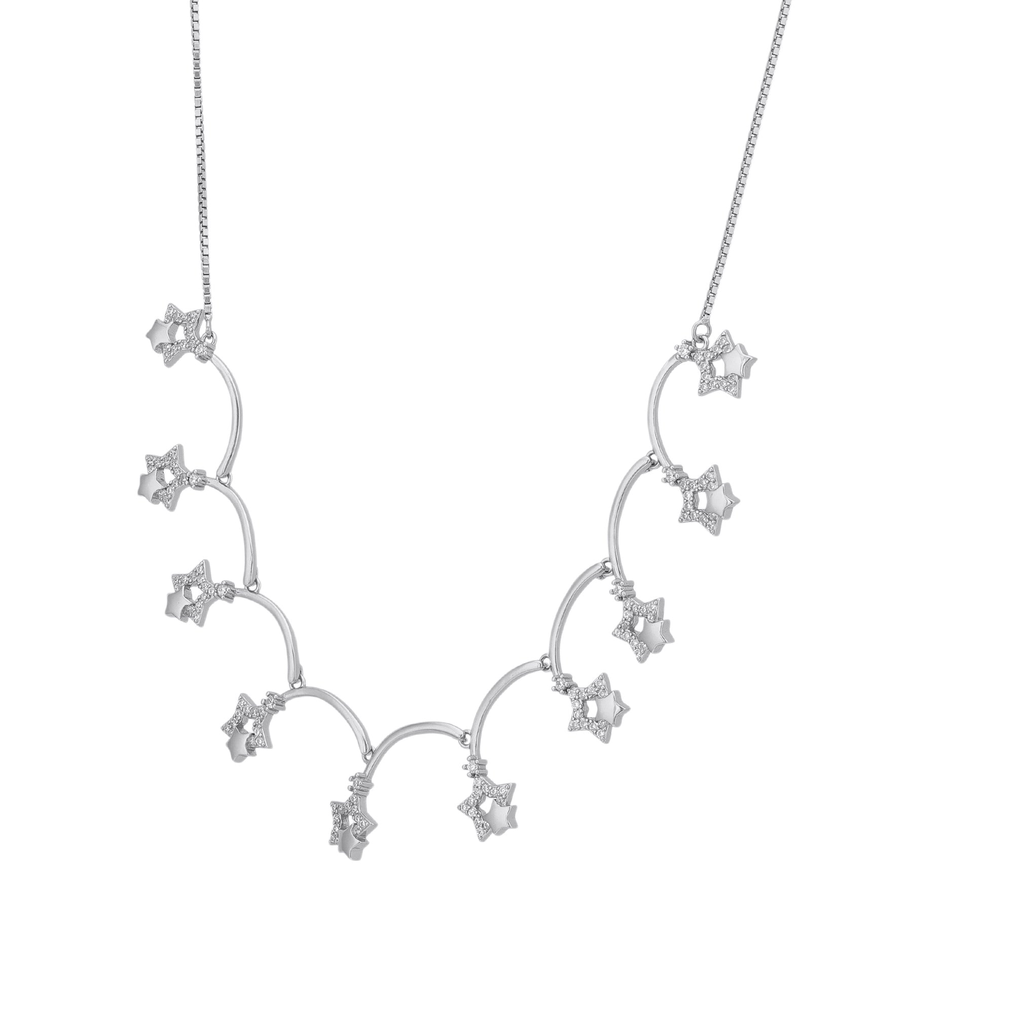 925 Sterling Silver Wavy Star Trail Necklace for Women