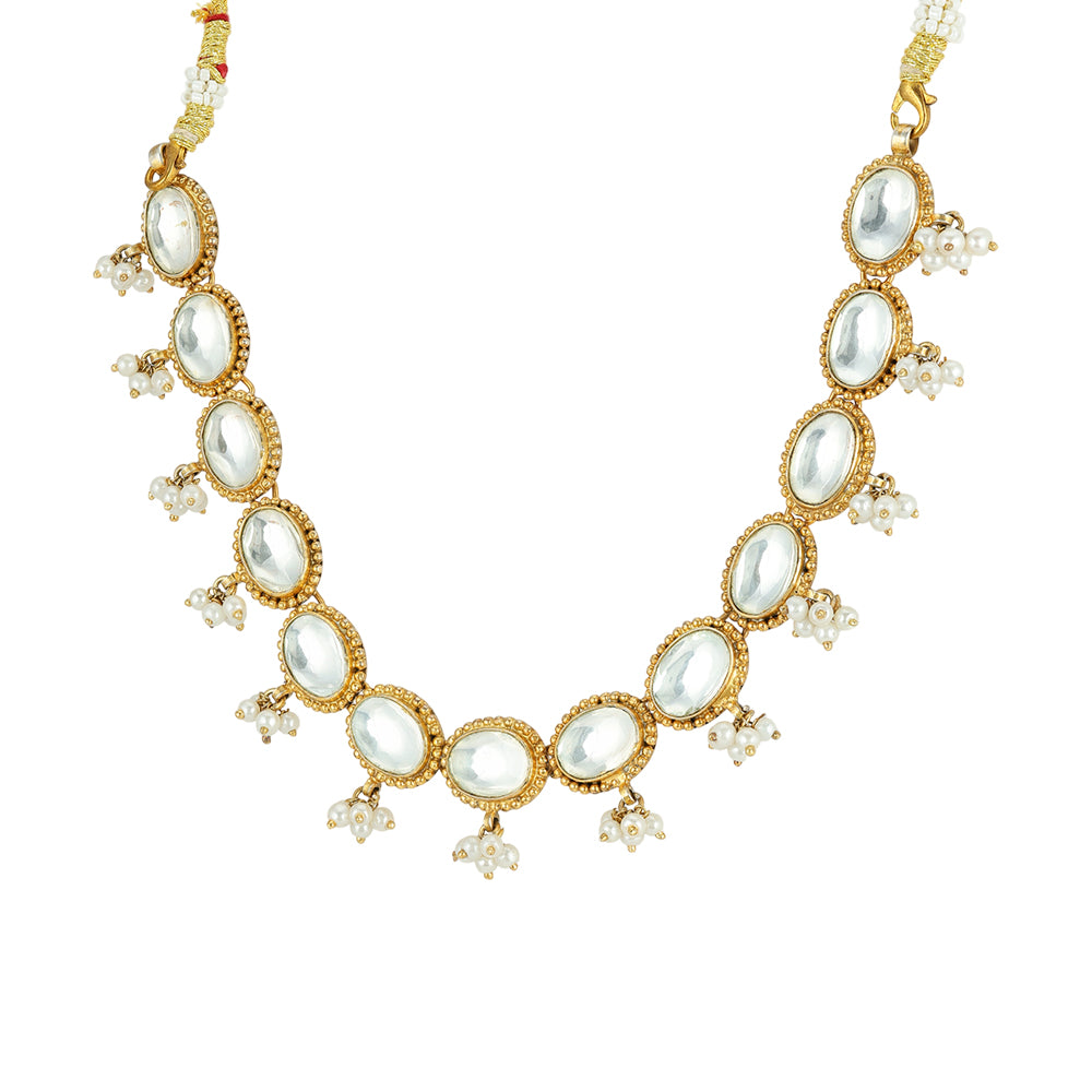 925 Sterling Silver White Kundan Gold Plated Necklace For Women