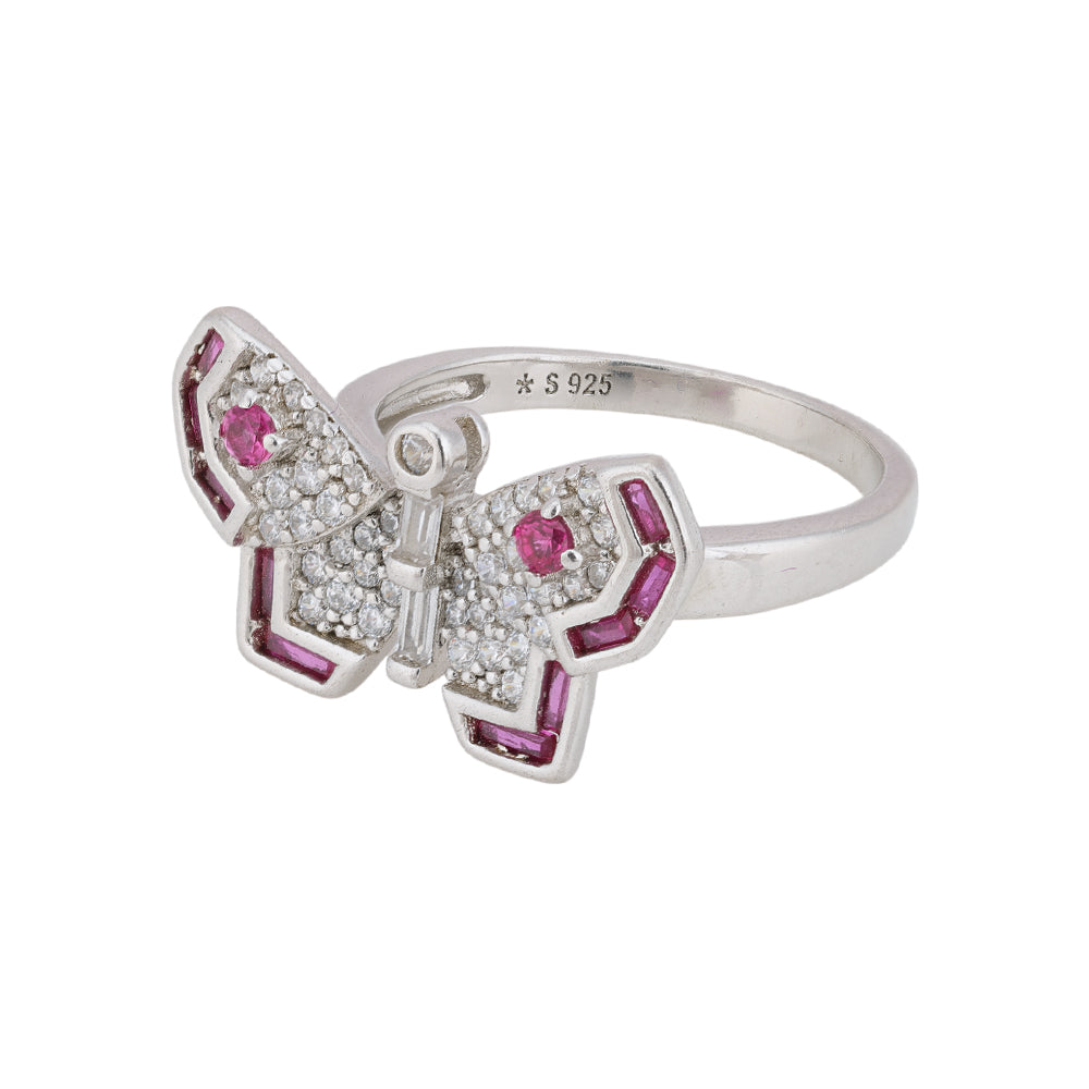 925 Sterling Silver Winged Pink Butterfly Rhodium Plated Rings for Women