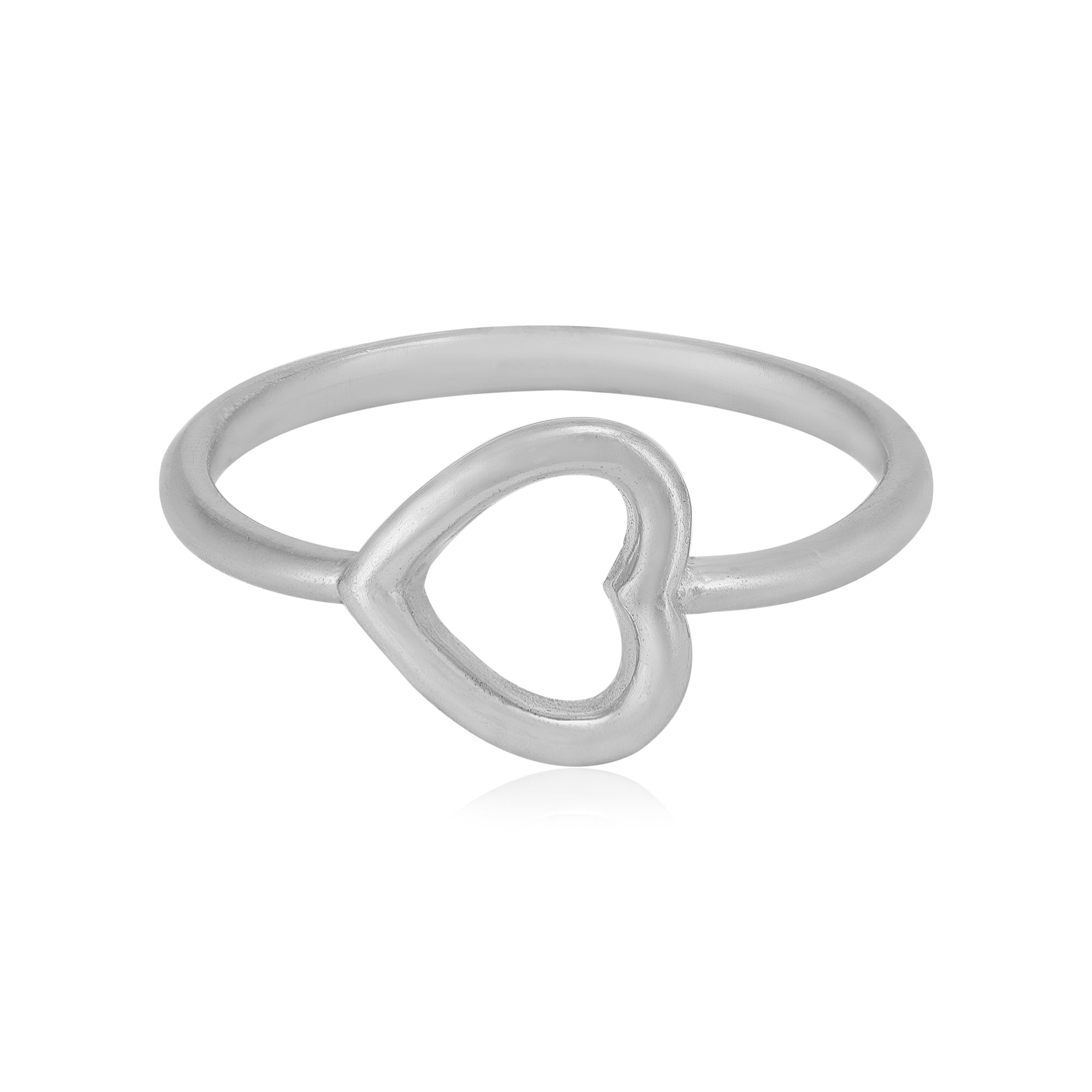 Subtle Heart Rhodium Plated Sterling Silver Sleek Rings