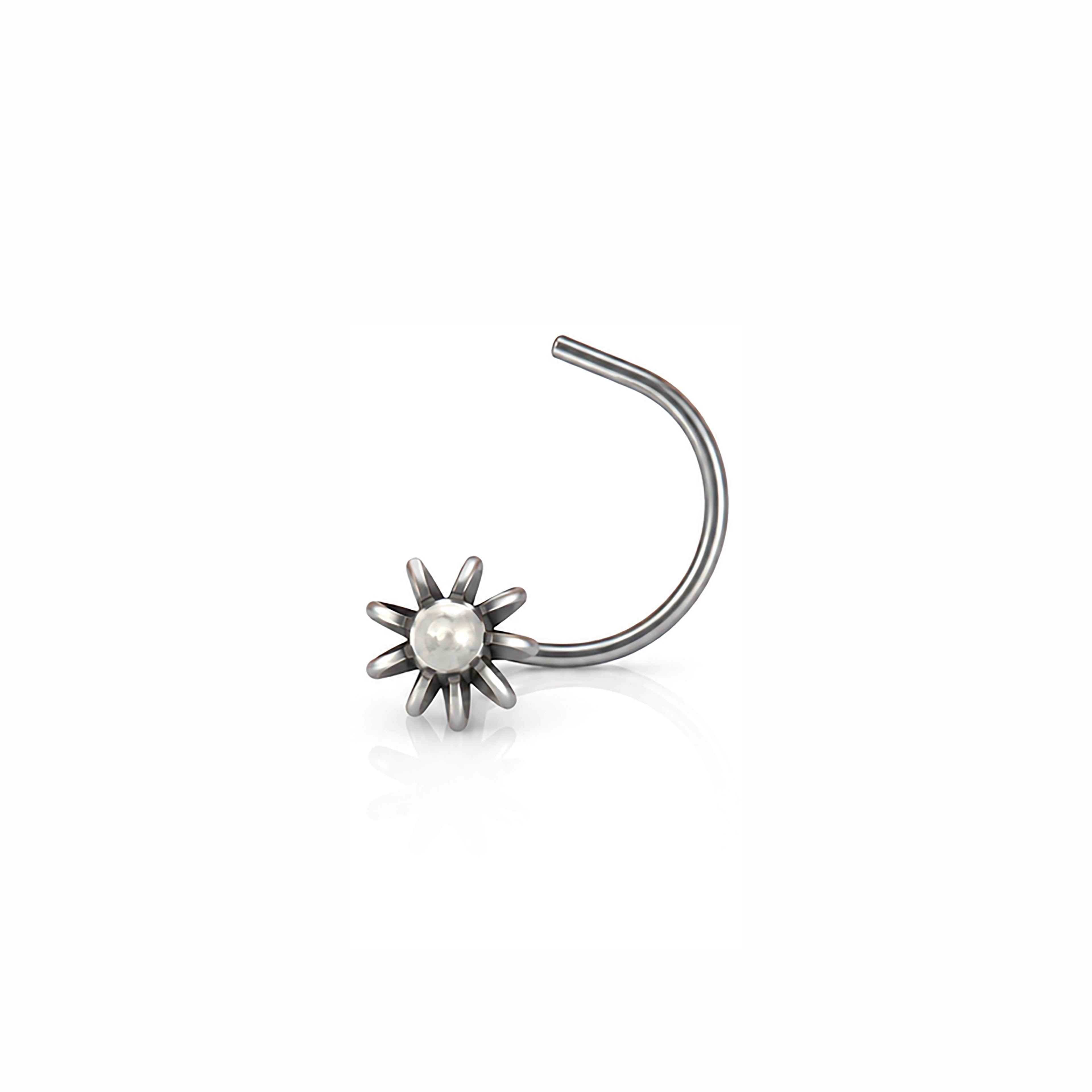 Sunflower Pearl Silver Corkscrew Nosepin