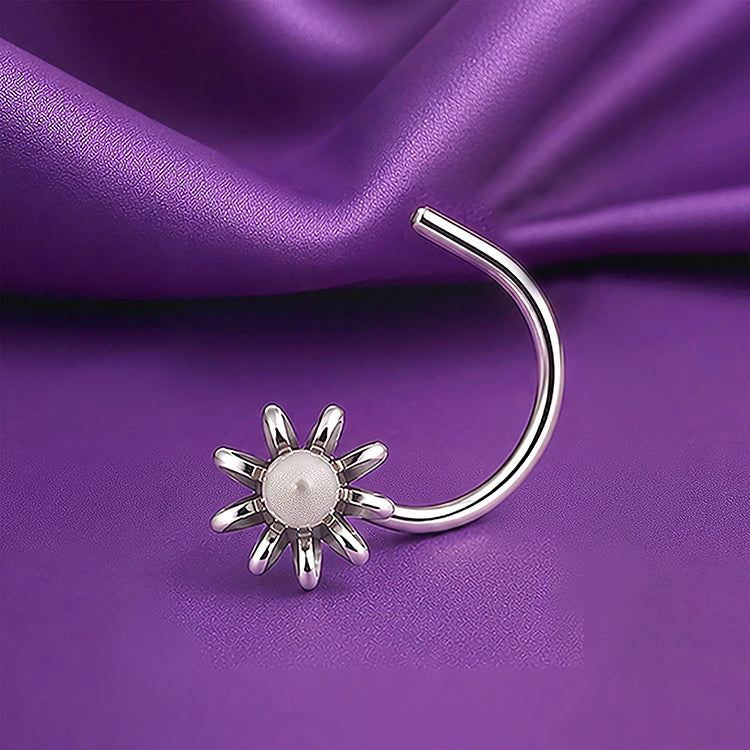 Sunflower Pearl Silver Corkscrew Nosepin