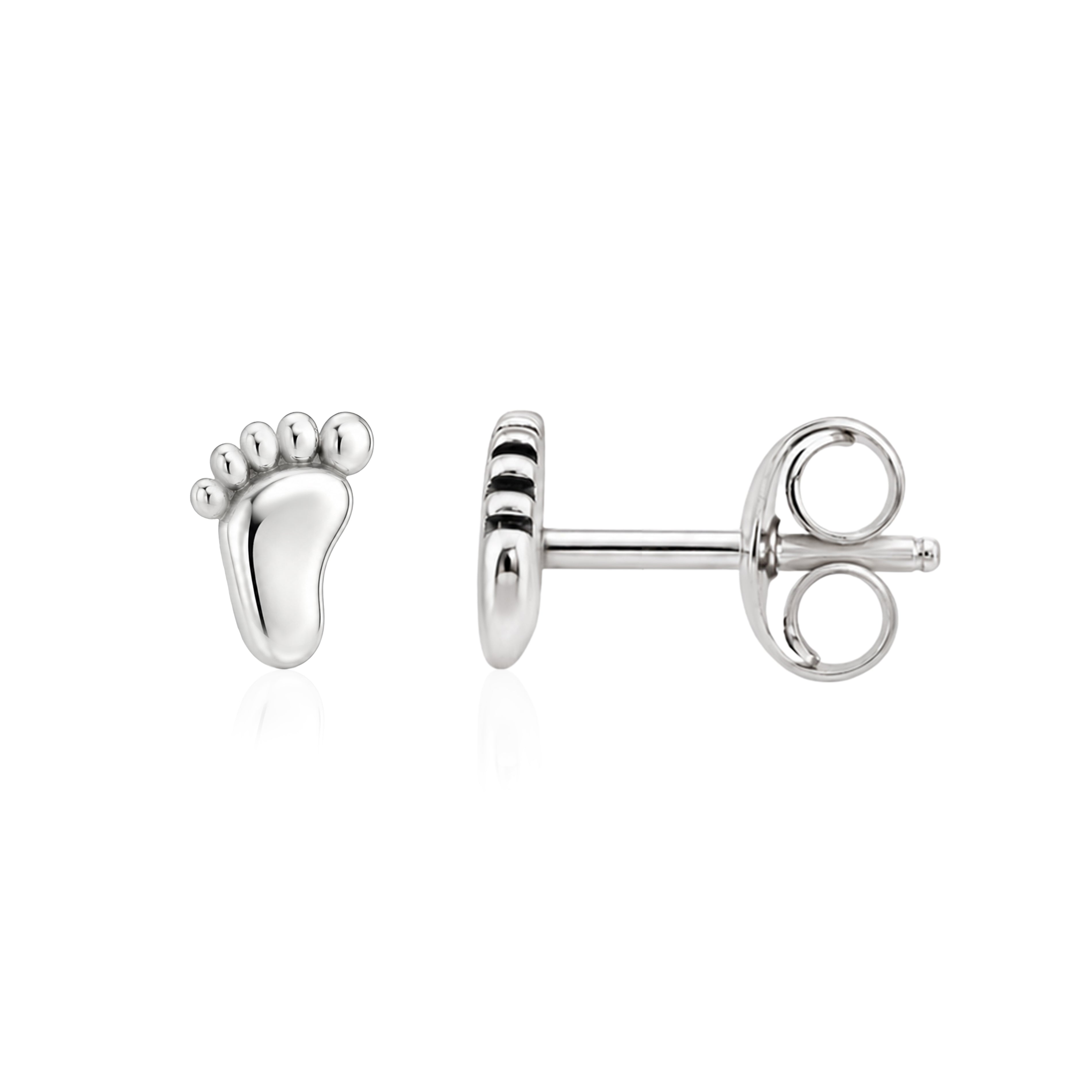 Sweet Steps Sterling Silver Baby Footprint Ear Studs