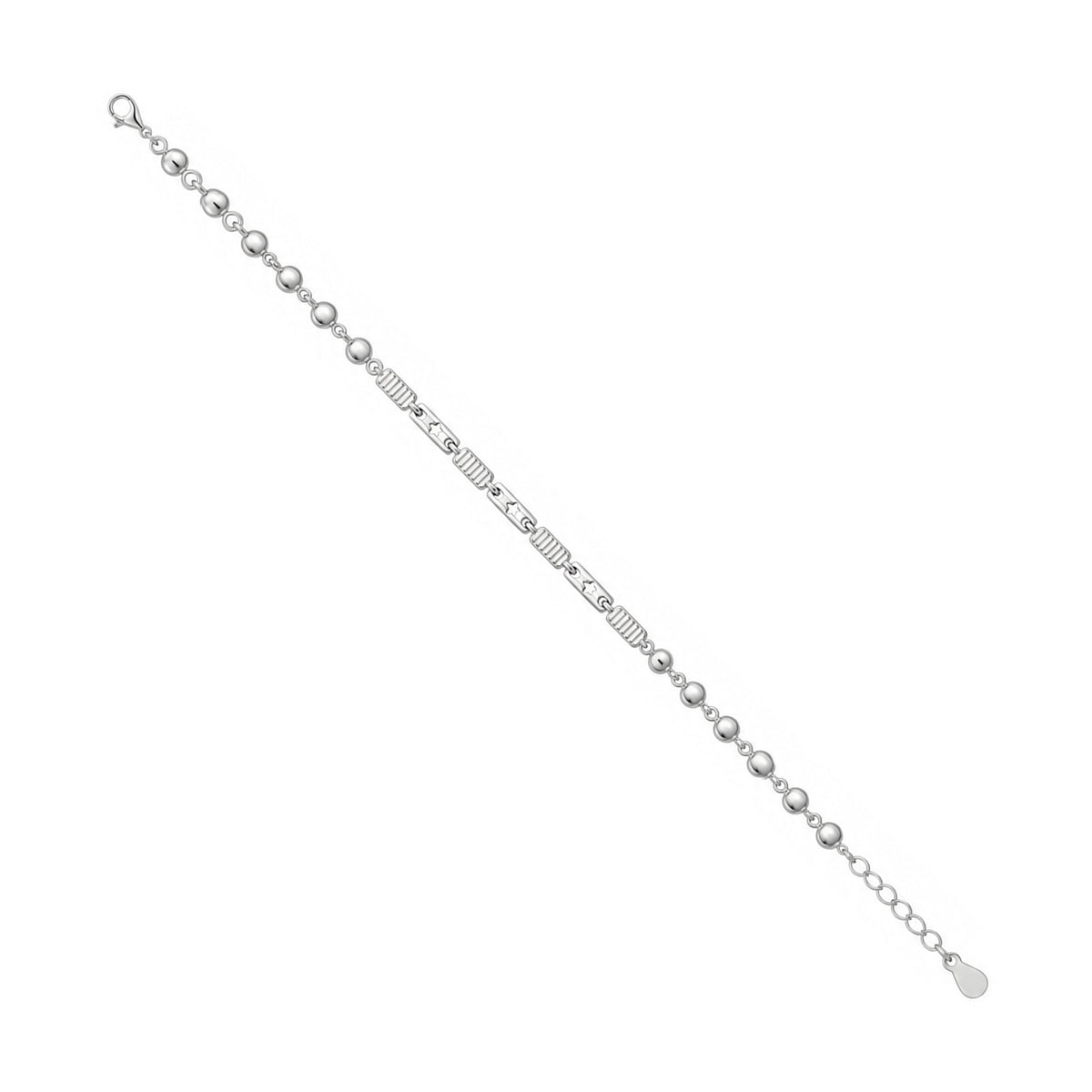 Textured Bar and Bead Link Sterling Silver Bracelet