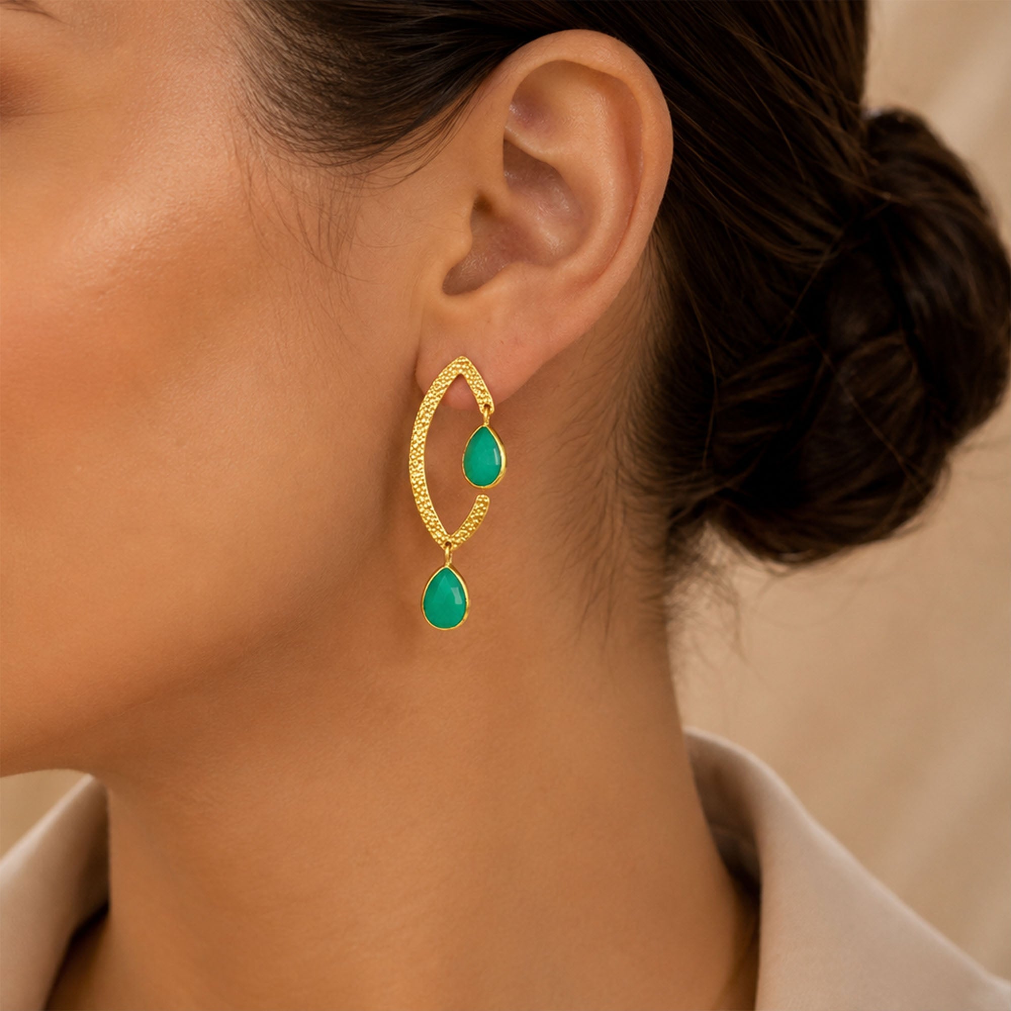 Textured Green Charm 925 Sterling Silver Earrings