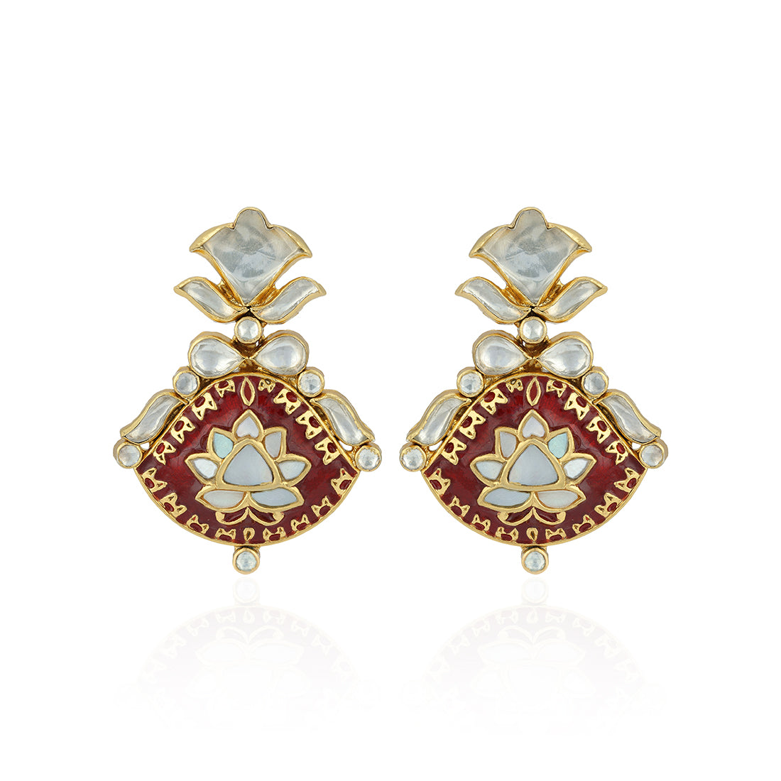 Thikri Enameled Lotus 925 Sterling Silver Earrings