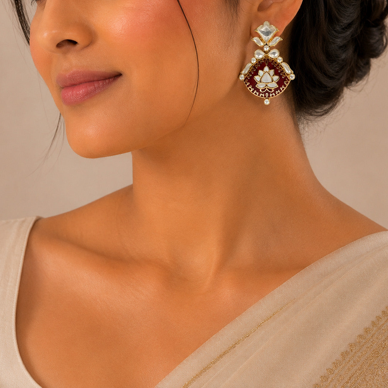 Thikri Enameled Lotus 925 Sterling Silver Earrings