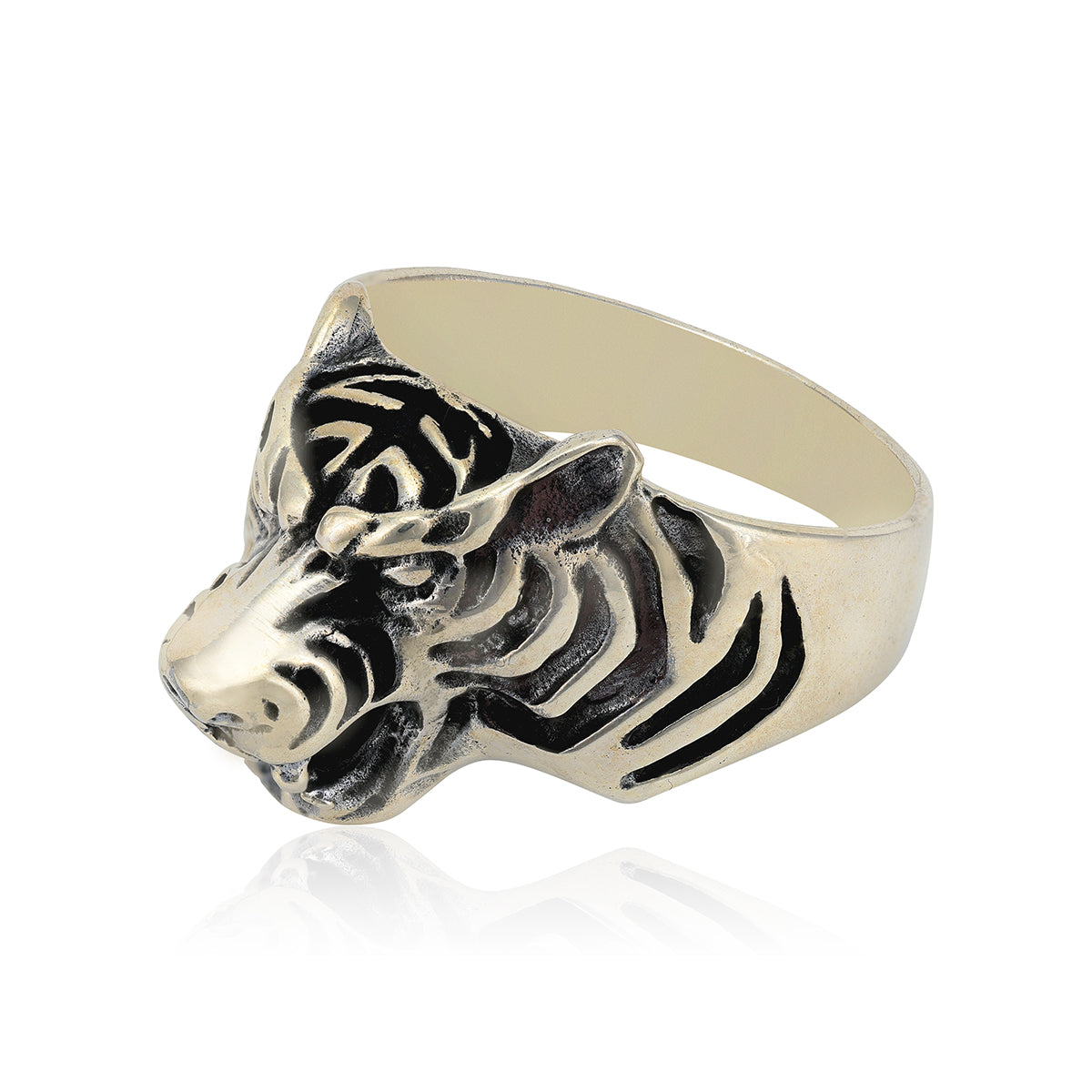 Titan Roar Oxidised Sterling Silver Tiger Ring