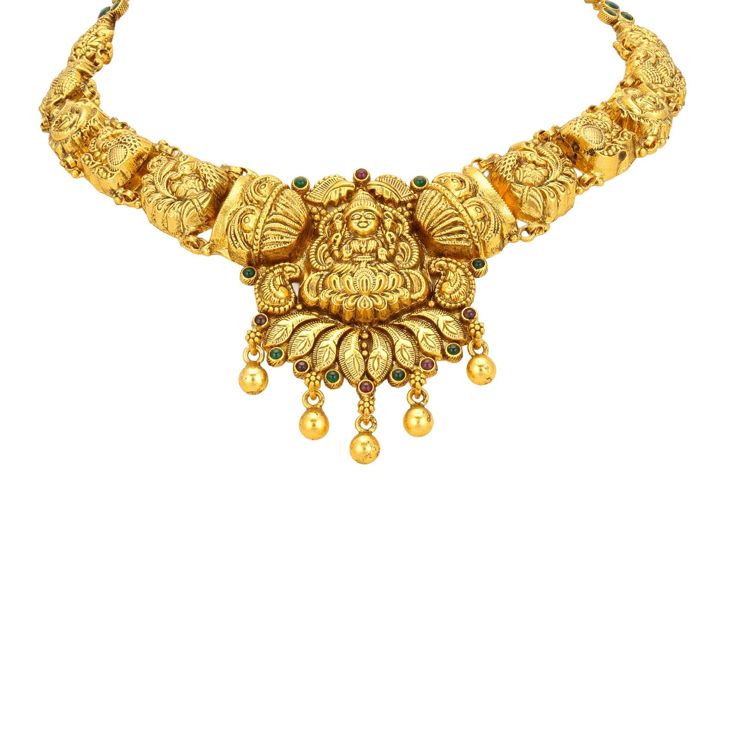 Traditional Goddess Lakshmi Peacock Motif 925 Sterling Silver Gold Drop Necklace for Women