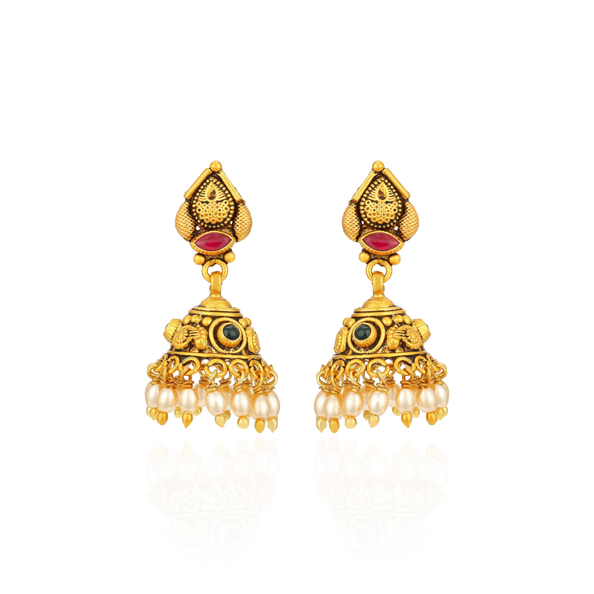 Traditional Gold Plated Paisley 925 Sterling Silver Pearl Drop Jhumka for Women