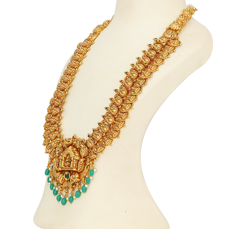 Traditional Lakshmi Centered Kasu Mala 925 Sterling Silver Haram for Women