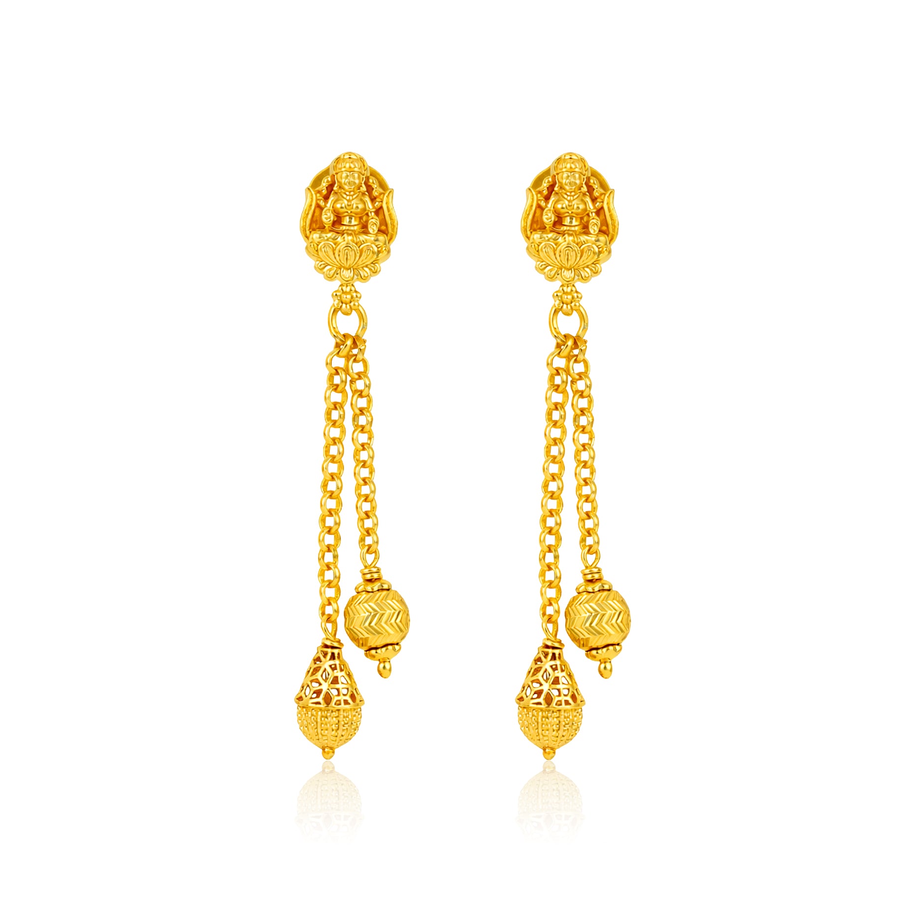 Traditional Lakshmi Chain Dangling 925 Sterling Silver Gold Plated Earring for Women