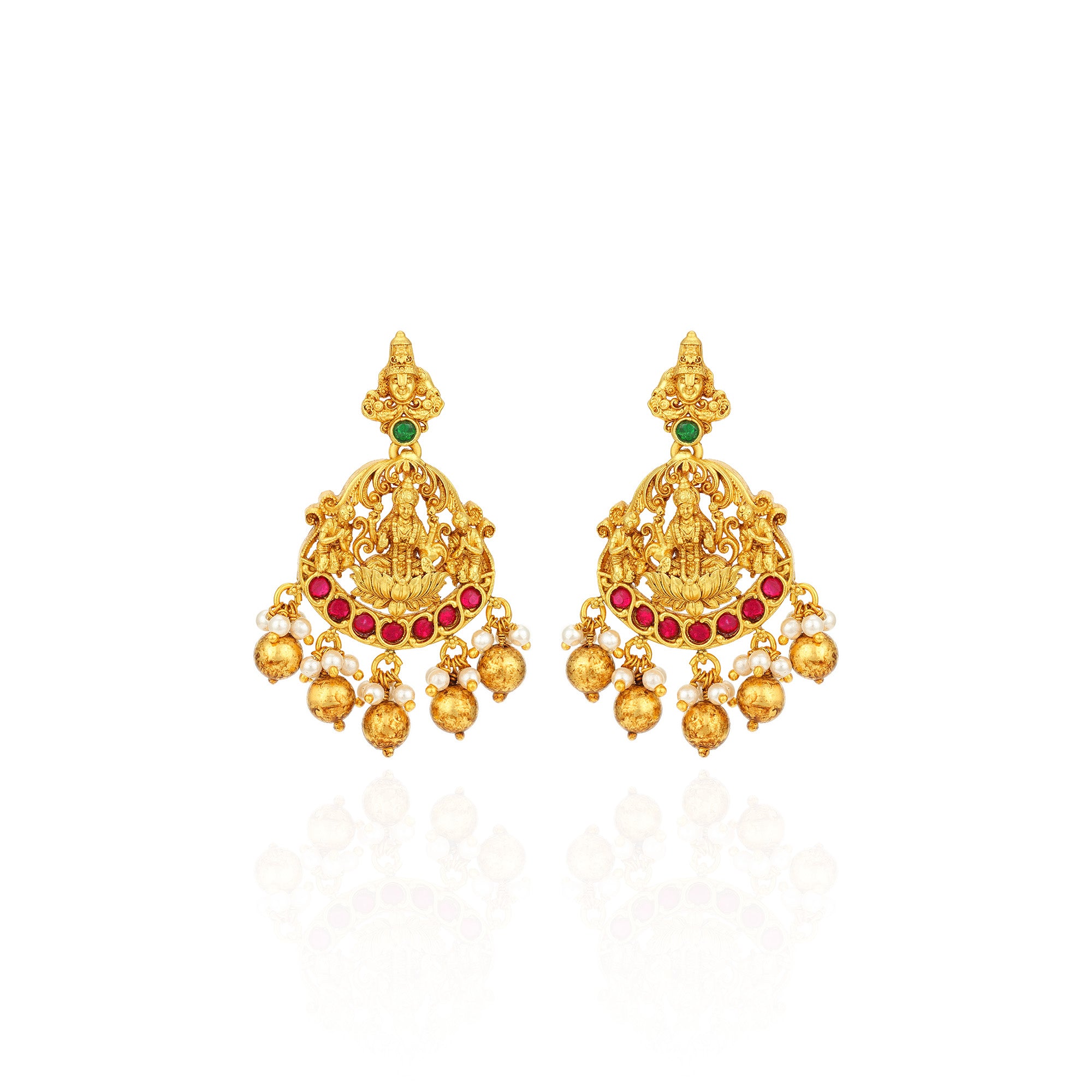 Traditional Lord Balaji Lakshmi Temple 925 Sterling Silver Gold Drop Earring for Women