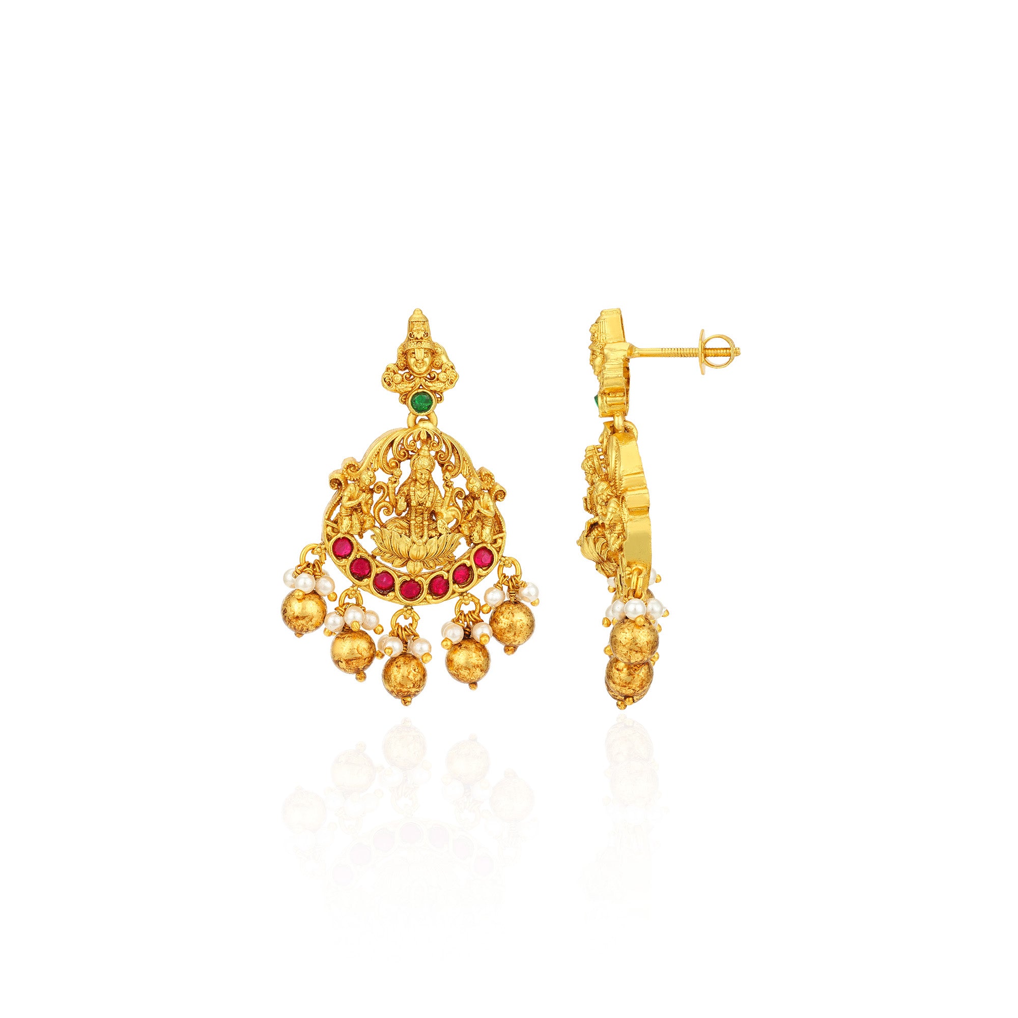 Traditional Lord Balaji Lakshmi Temple 925 Sterling Silver Gold Drop Earring for Women