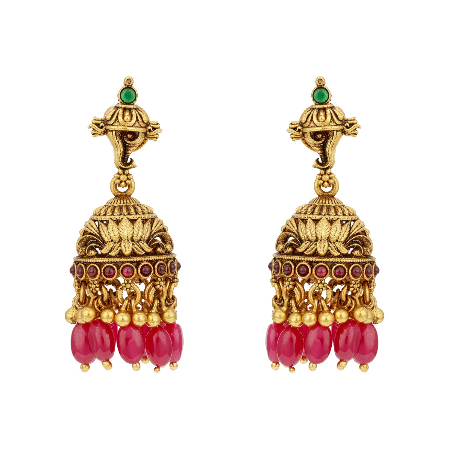 Traditional Lotus Motif 925 Sterling Silver Pink Drop Jhumka for Women