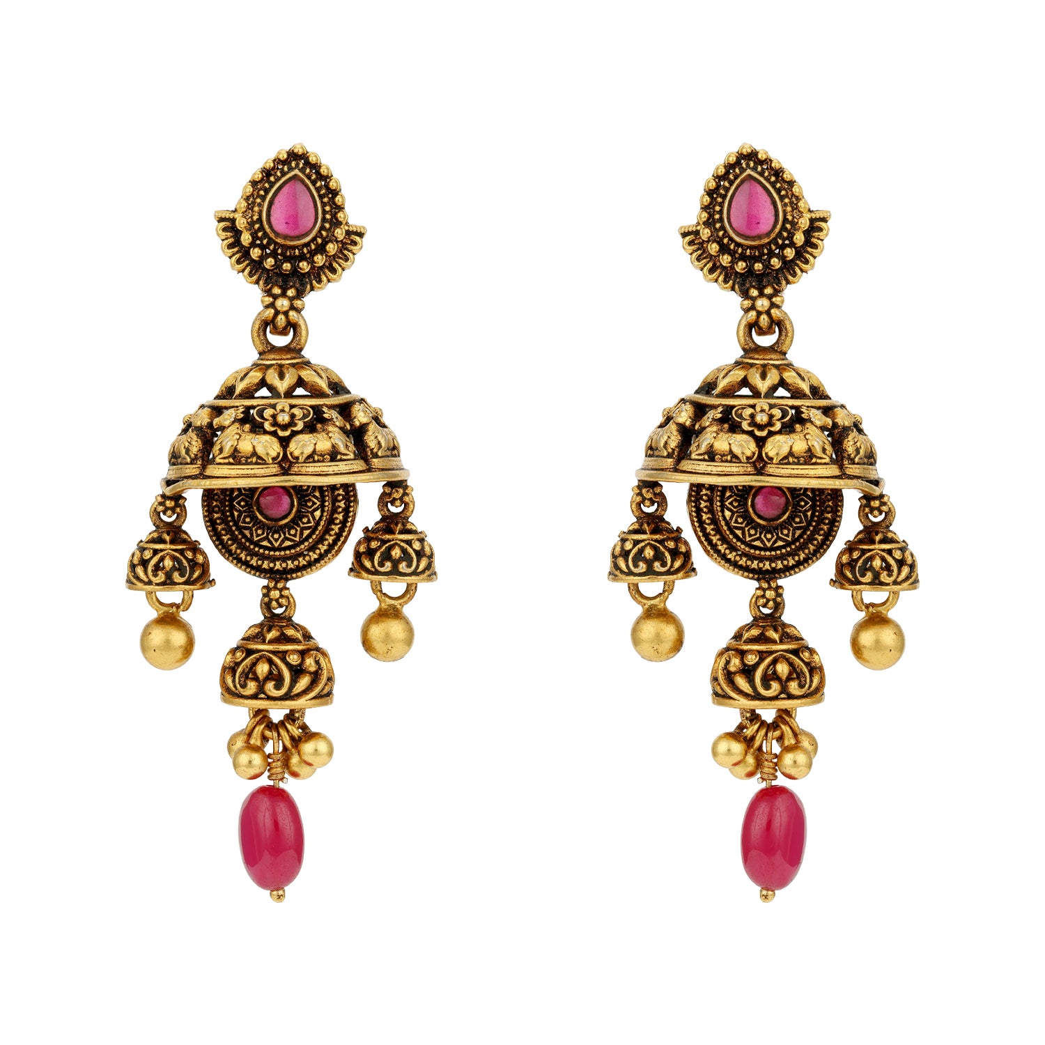 Traditional Nandi Motif 925 Sterling Silver Pink Drop Earring for Women