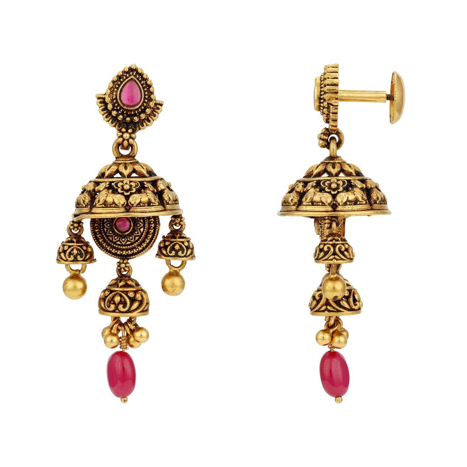 Traditional Nandi Motif 925 Sterling Silver Pink Drop Earring for Women