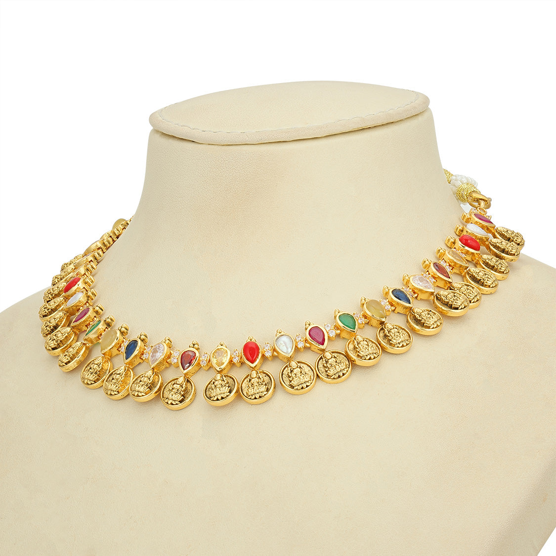 Traditional Navaratna Lakshmi Kasu Malai 925 Sterling Silver Necklace for women