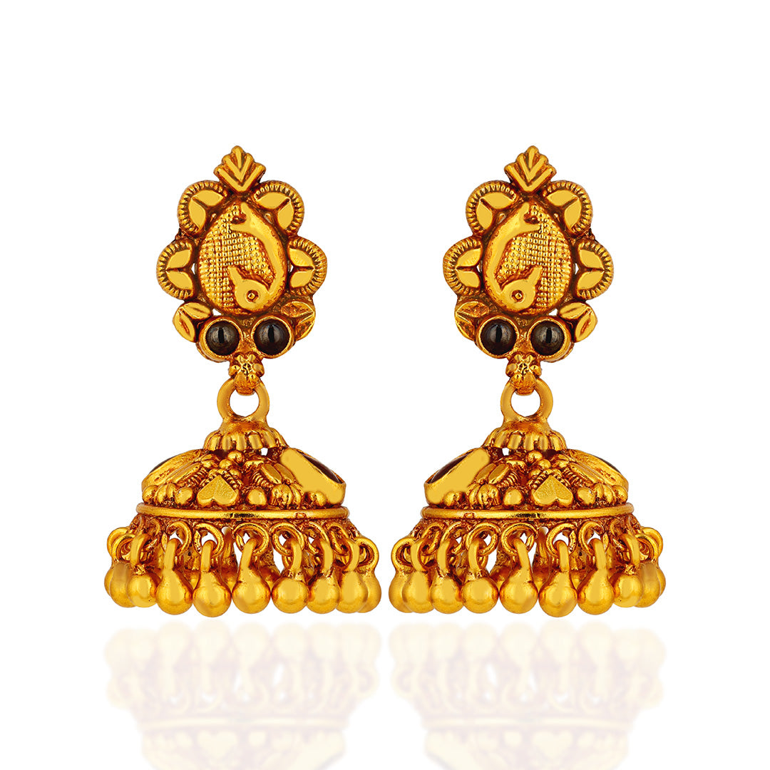 Traditional Peacock Motif 925 Sterling Silver Jhumka for Women