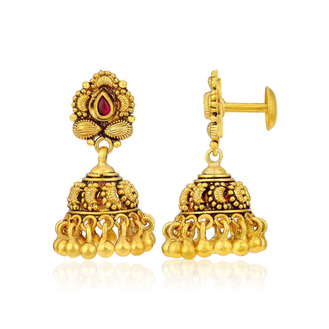 Traditional Temple 925 Sterling Silver Pink Stone Jhumka for Women