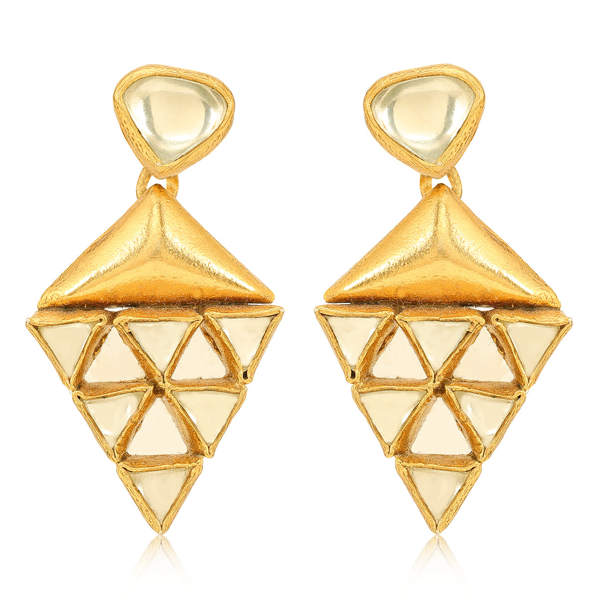 Triangle Polki Silver Earrings