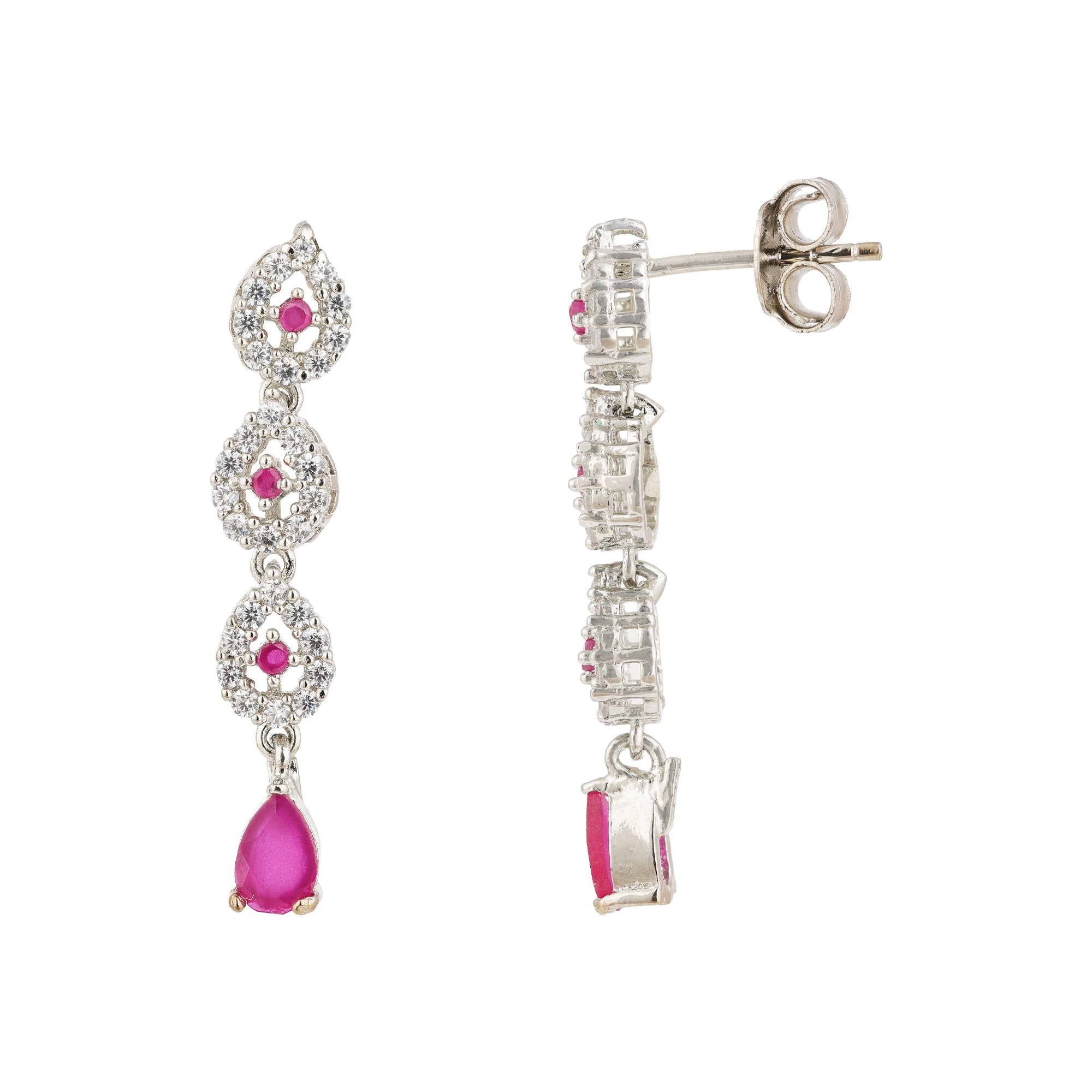 Triple Layer 925 Sterling Silver Pink Drop Earrings for Women