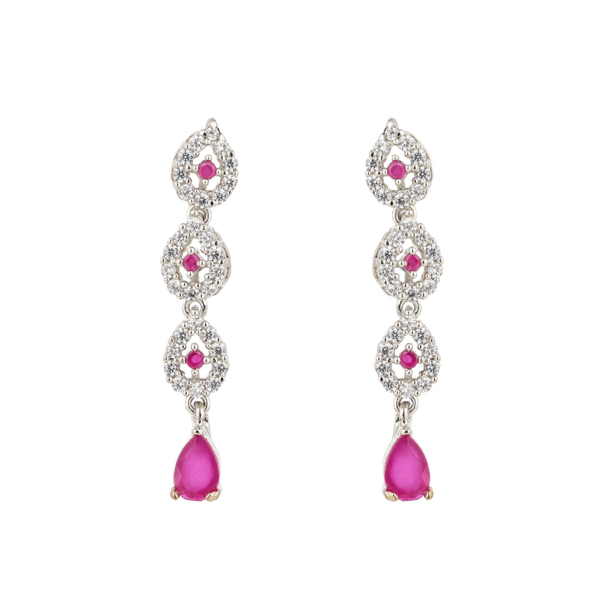 Triple Layer 925 Sterling Silver Pink Drop Earrings for Women