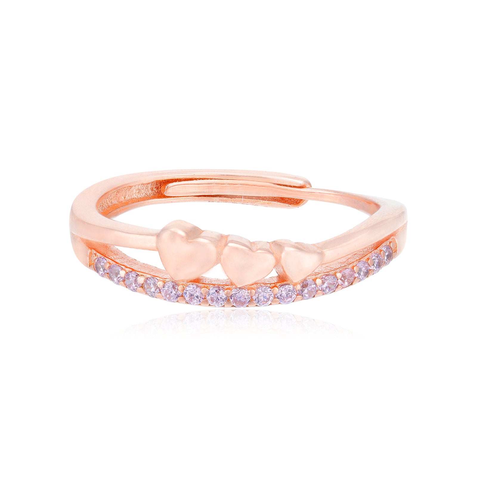 Triple Hearts White Stone Accent 925 Rose Gold Rings