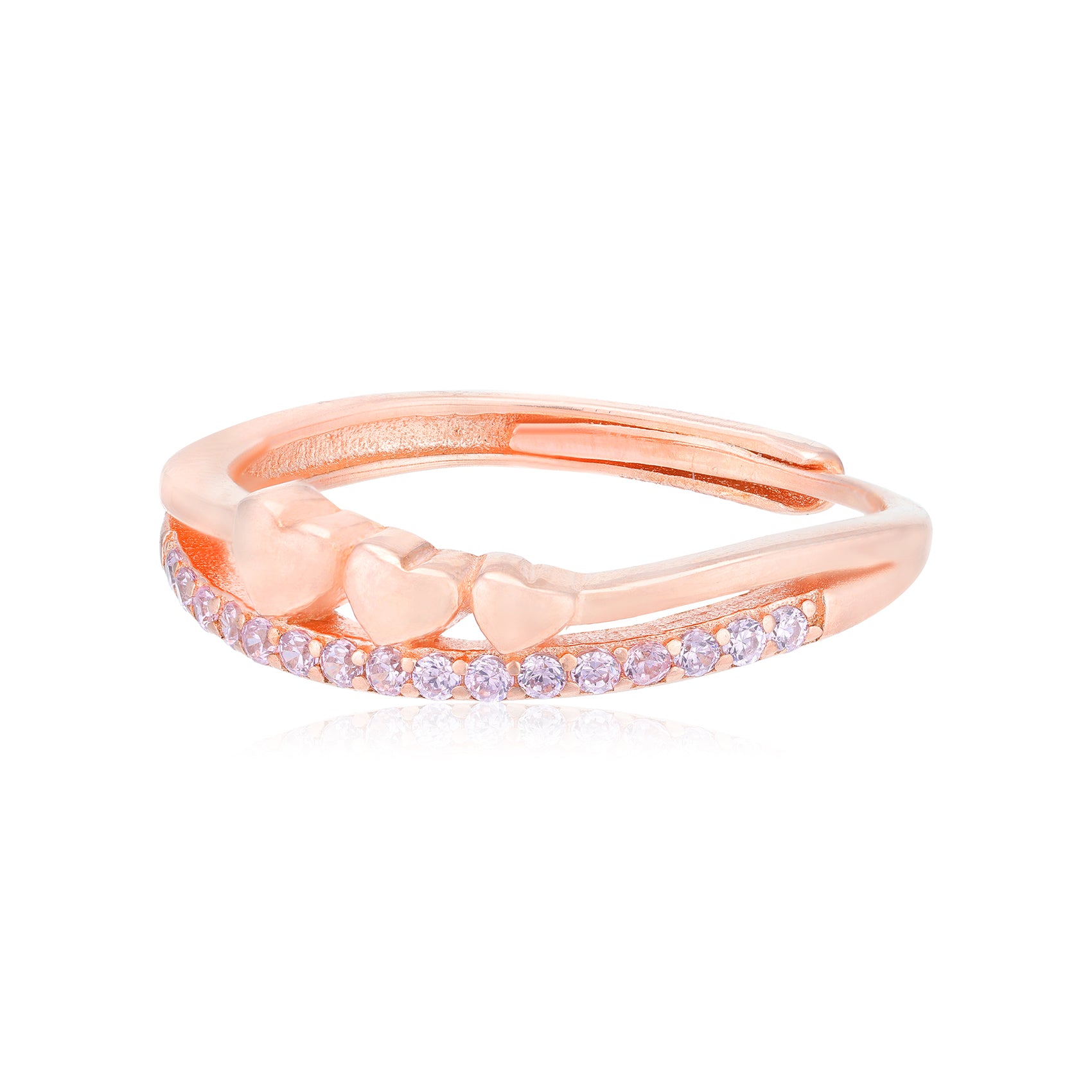 Triple Hearts White Stone Accent Rose Gold Plated Rings