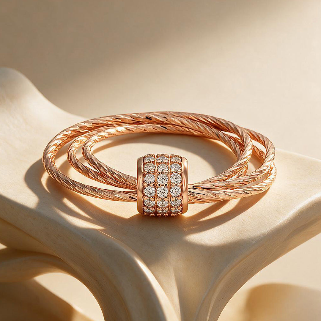 Triple Interlocking Twisted Rope Rose Gold Silver Ring