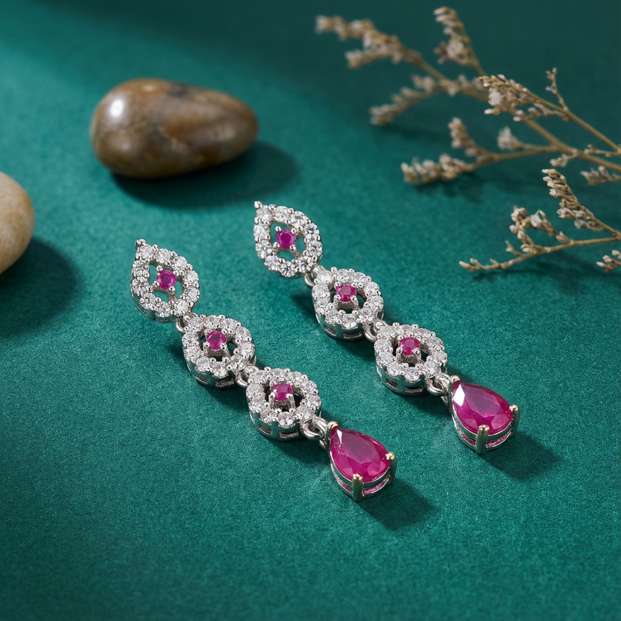 Triple Layer 925 Sterling Silver Pink Drop Earrings for Women