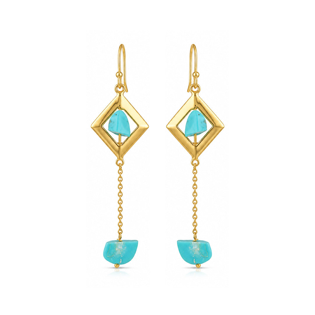 Turquoise Charm 925 Sterling Silver Chain Drop Earrings