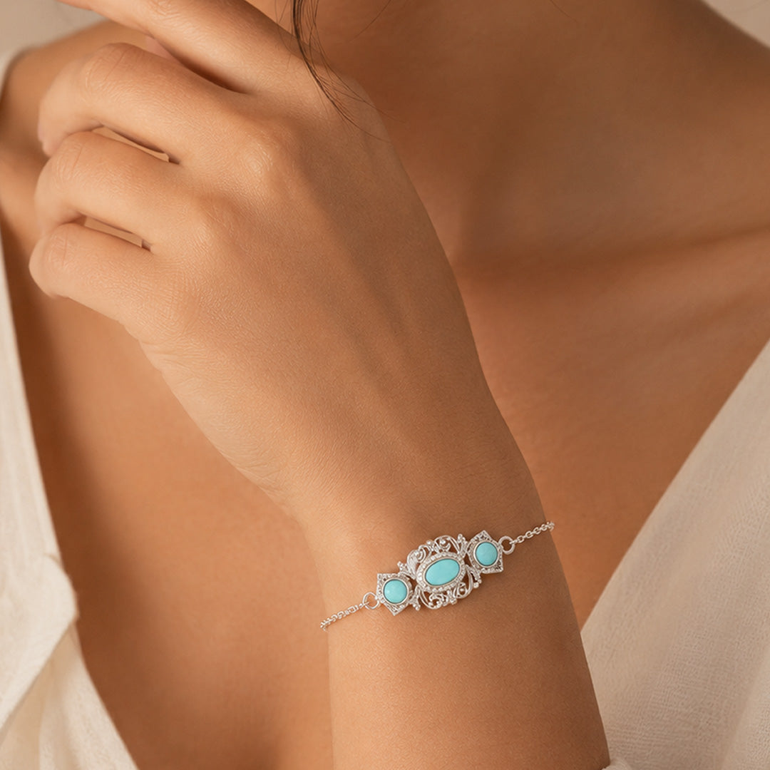 Turquoise Charm 925 Sterling Silver Designer Bracelet