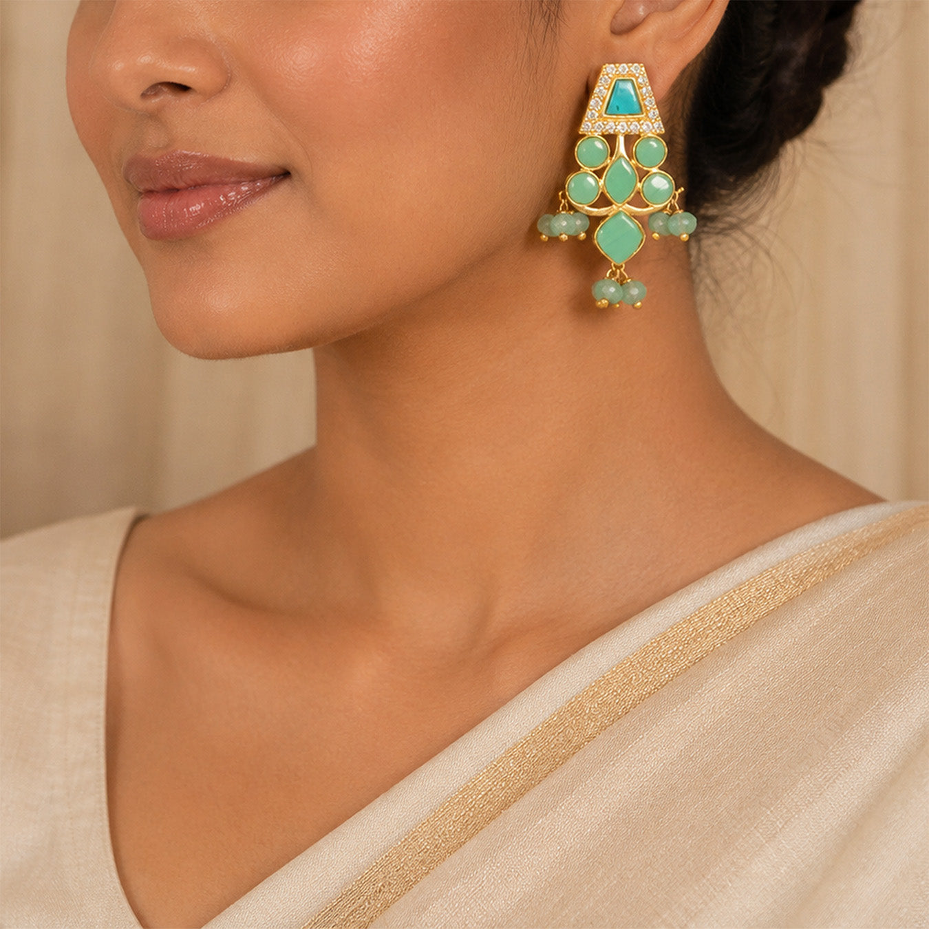Turquoise Mosaic 925 Sterling Silver Drop Earrings
