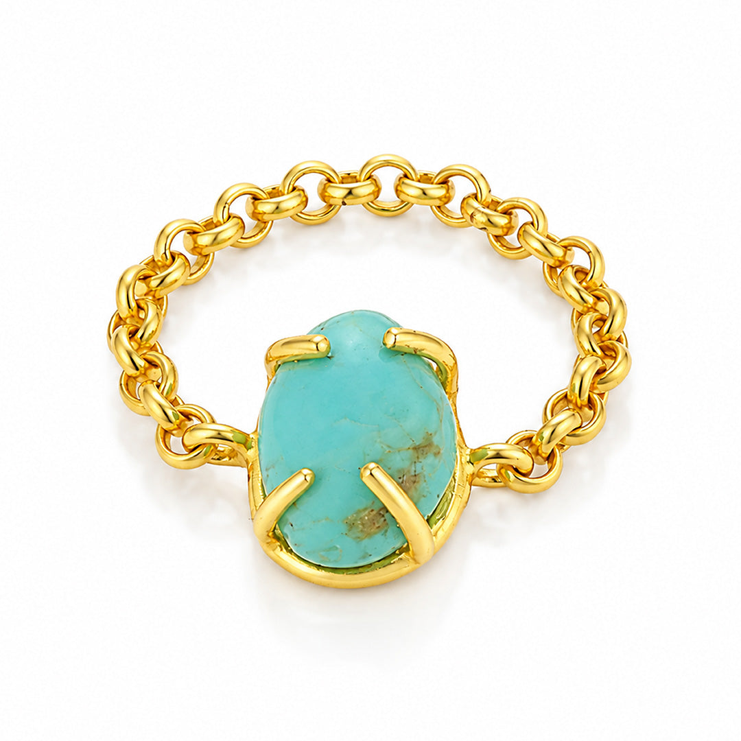 Turquoise Crown Golden Chain Artistic Statement Designer Ring