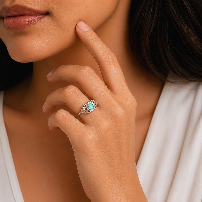 Turquoise Royal Oval 925 Sterling Silver Elegant Ring