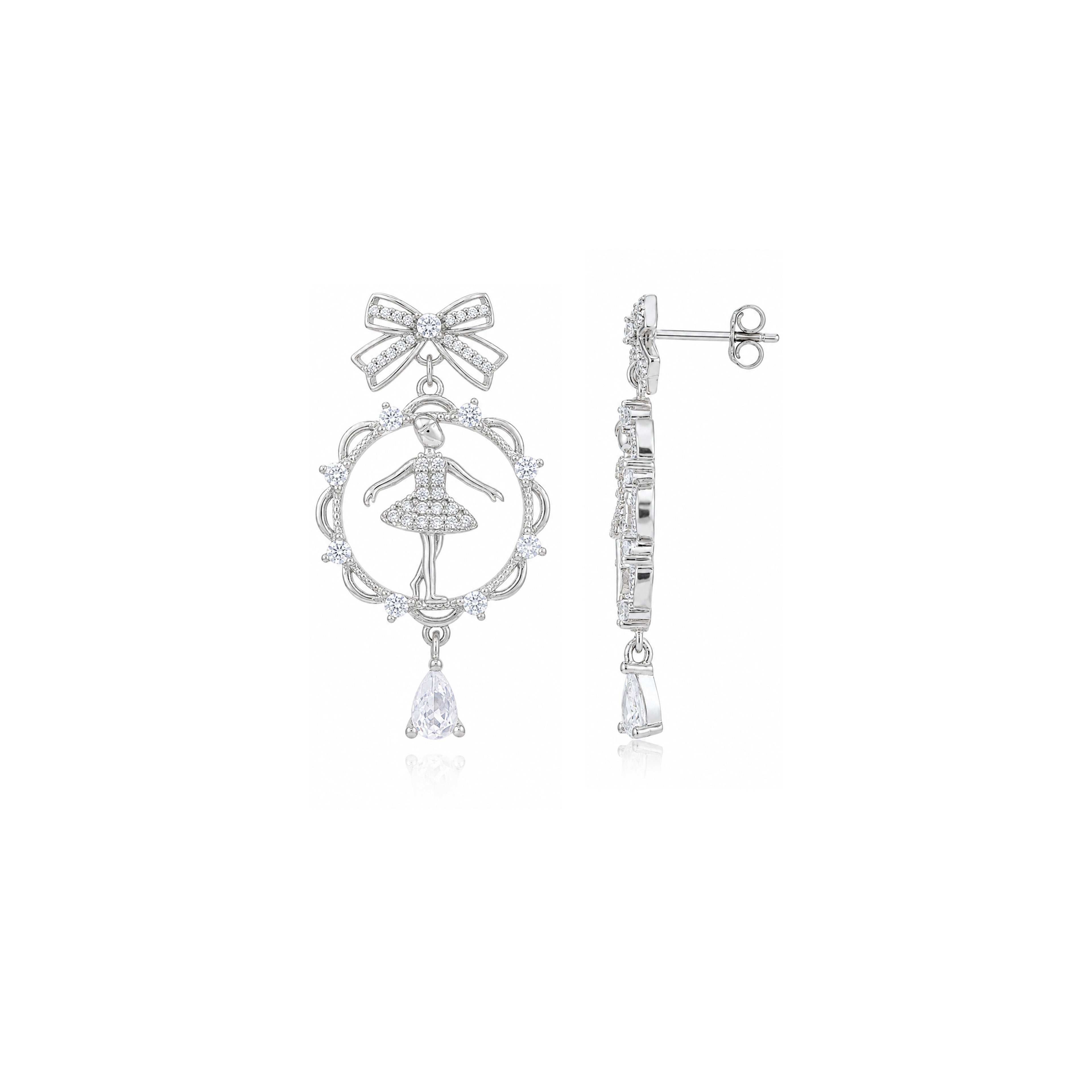 Twinkling Ballet Bow 925 Sterling Silver Earring