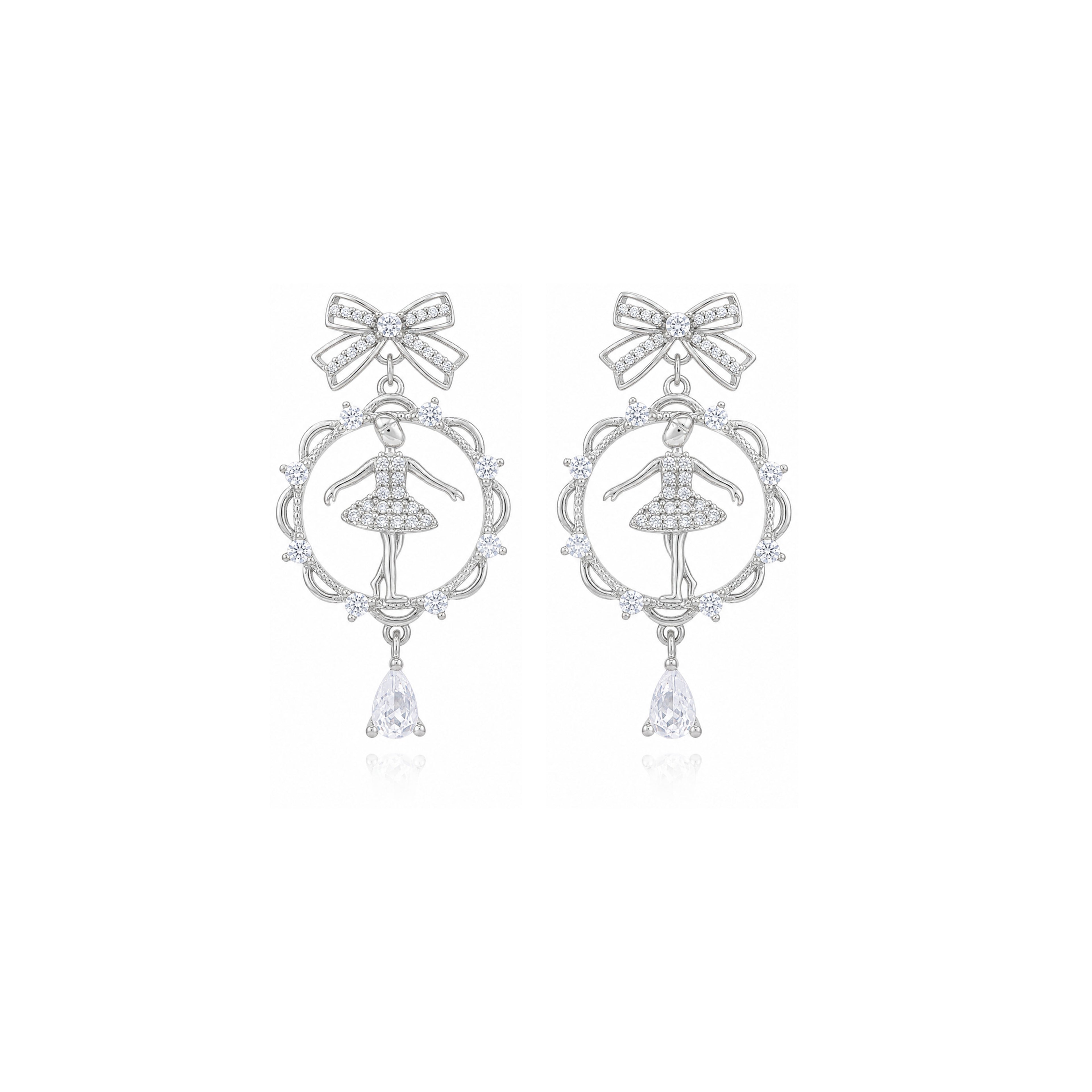Twinkling Ballet Bow 925 Sterling Silver Earring