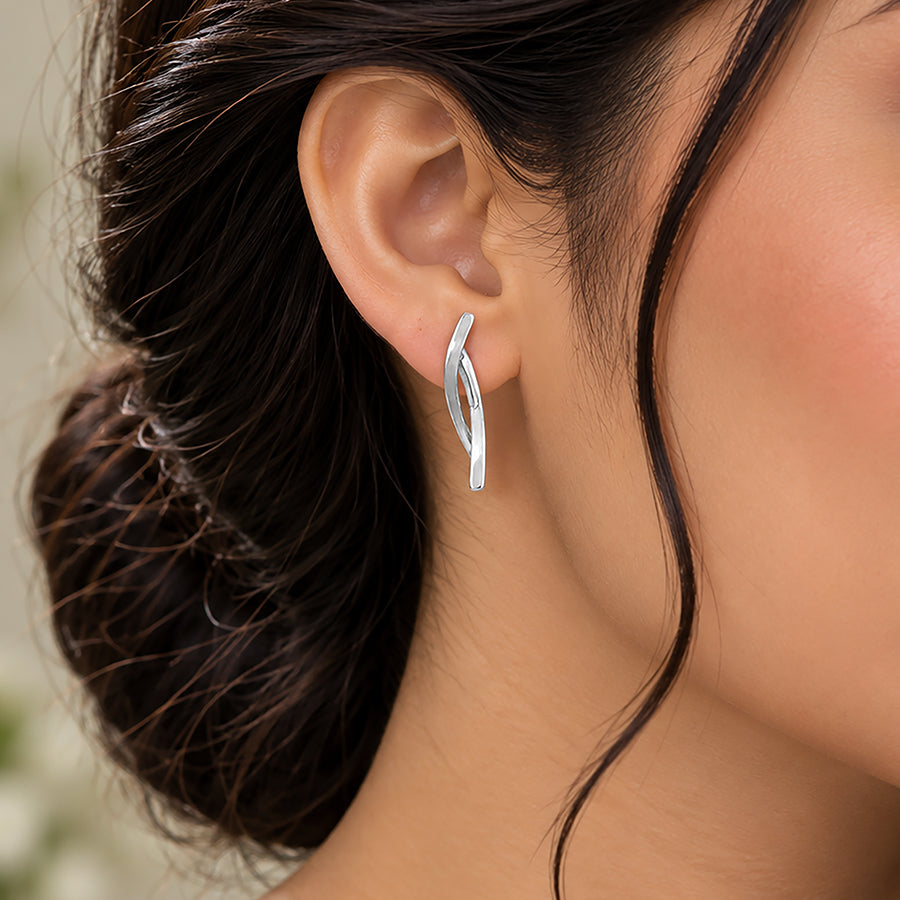 Twist Curve 925 Silver Earrings